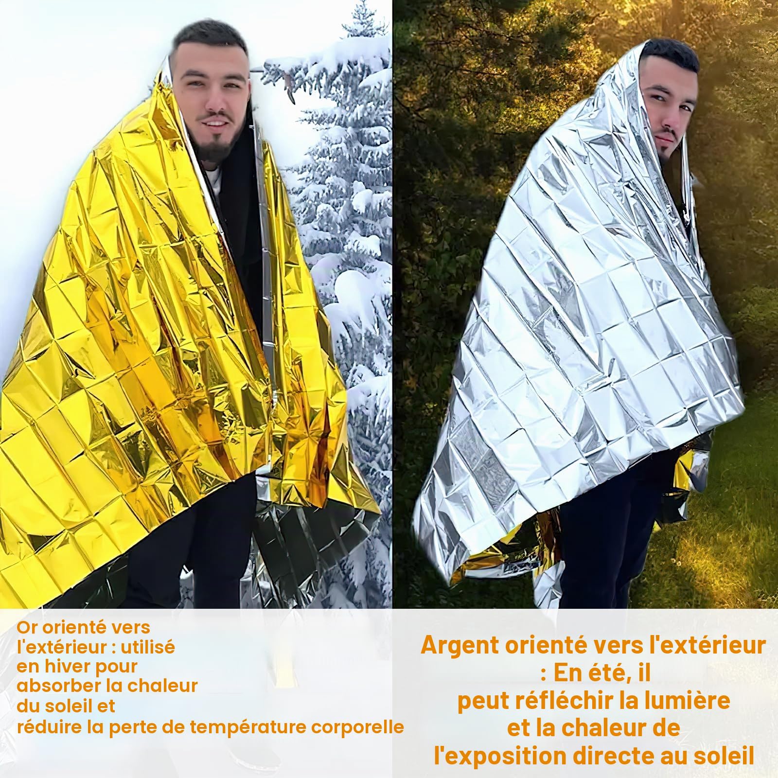 HENGBIRD Lot de 10 couvertures de Sauvetage, 210 x 160 cm Couverture de Survie reutilisable, doréargenté, Couverture d'urgence, couvertures Survie