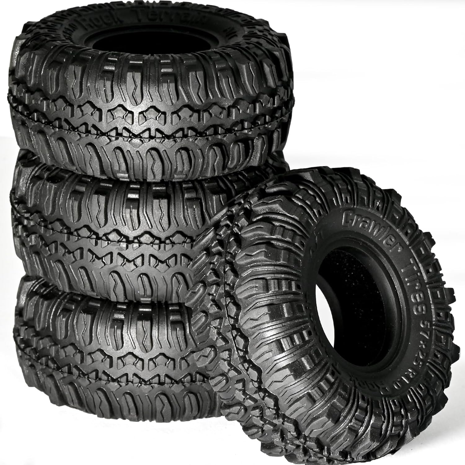 1.0 Rock Terrain Rubber Tires with Foam Inserts(57 x 24 mm) for 1/18 TRX4M, FMS FCX24 Axial SCX24 1/18 1/24 RC Crawler Car Super Soft Sticky Tyre 1.0” Crawler Tire Stone Crawling