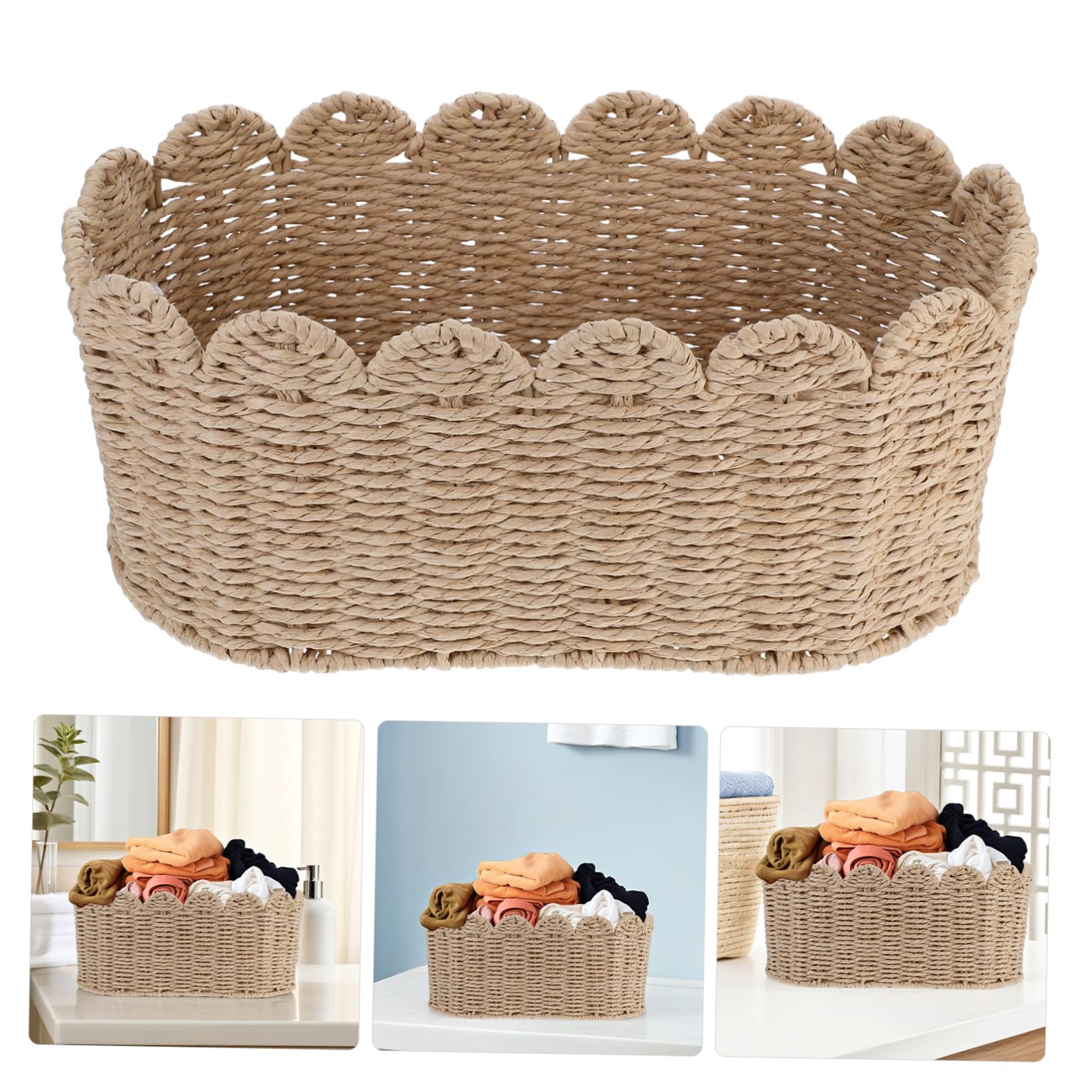 Geflochtener Kleinigkeitenkorb mit Eisenrahmen, Beige, Groß