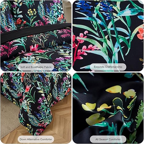Miniatura 5 de DHSFKBE Juego de edredón floral de 7 piezas, juego de edredón y sábanas de flores botánicas, juego de edredón ligero de microfibra suave para todas