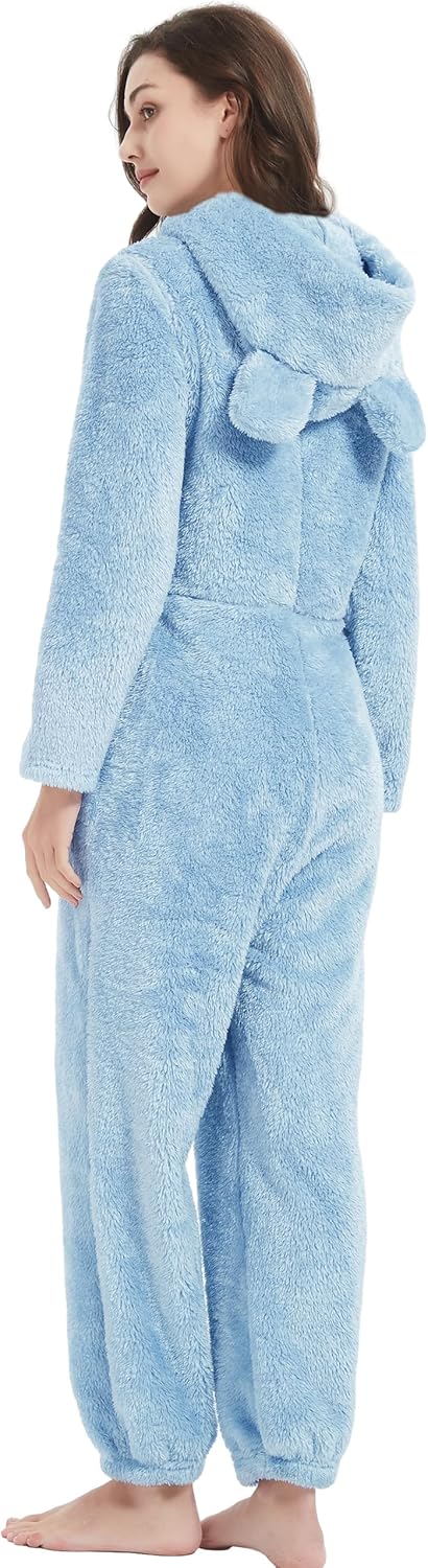 Kissonic Women's Onesies Pajamas Sherpa Fleece One Piece Romper Zipper Cute Hooded Jumpsuit Pajama Loungewear - Image 4