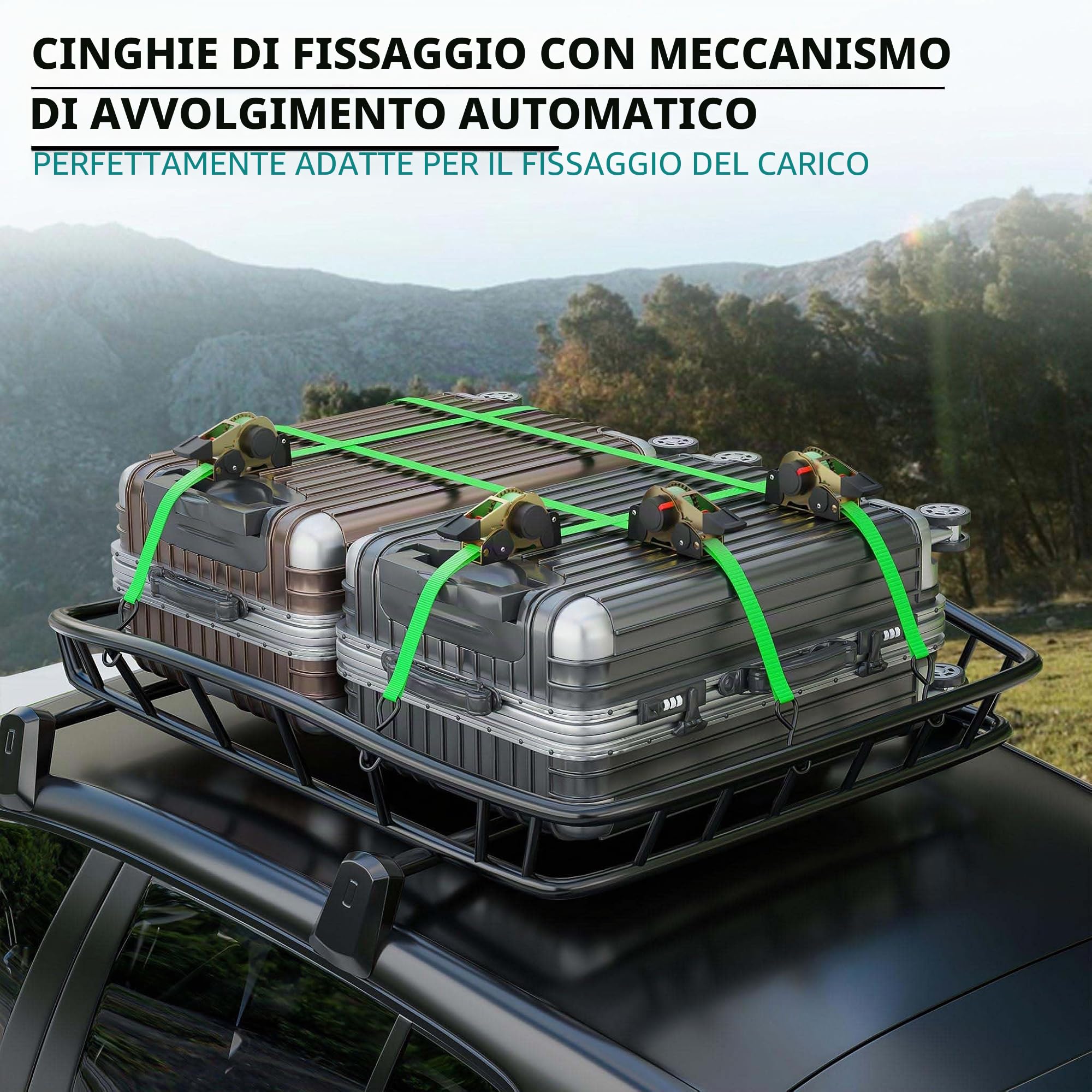 Cinghia di ancoraggio a cricchetto set 4 cinghie di fissaggio 3 m x 25mm 320 daN