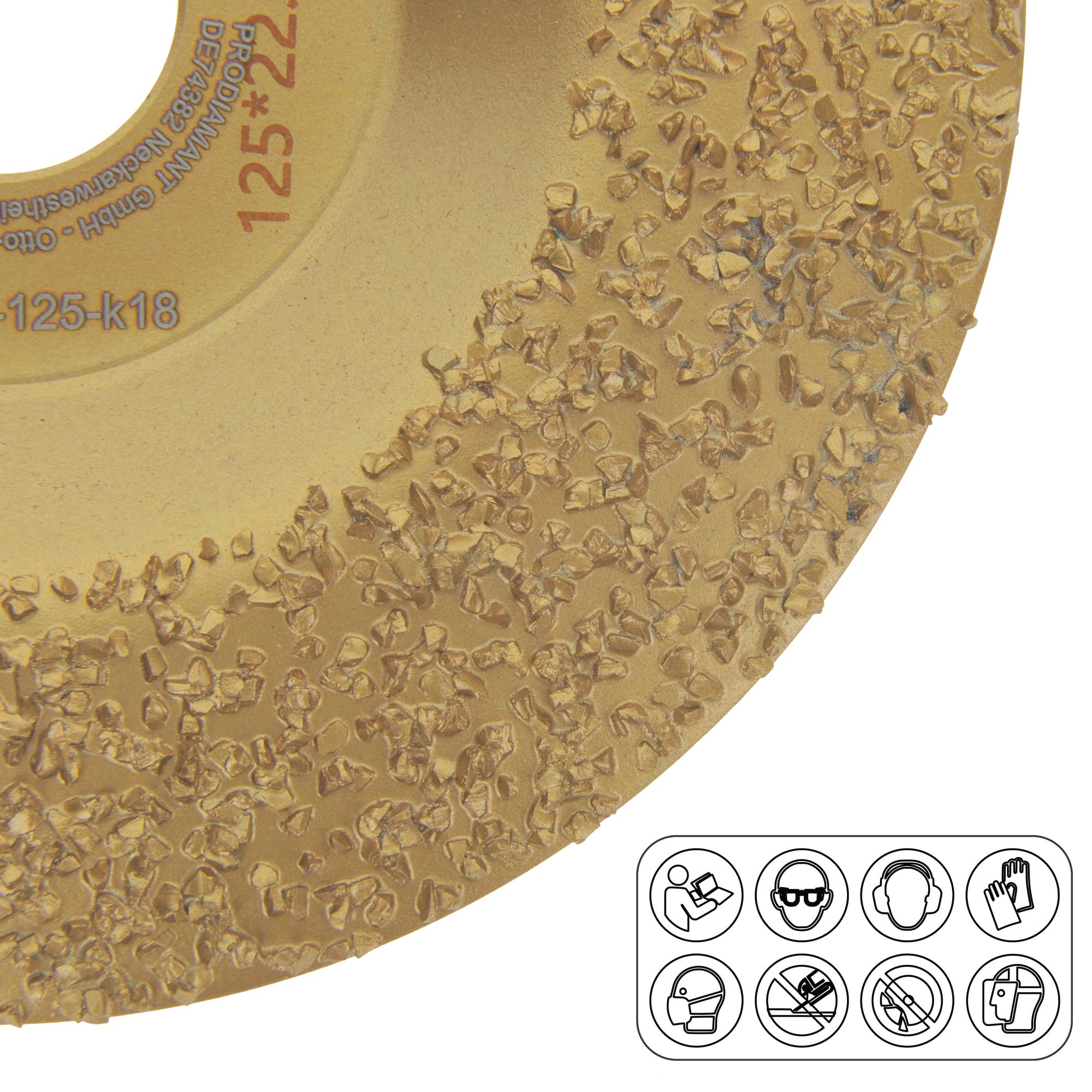 PRODIAMANT Disque à râper Ø 125 mm x 22,23 mm - K18, disque abrasif en carbure de tungstène pour meuleuse d’angle, grain moyen, idéal pour le meulage, pour meuleuses d'angle