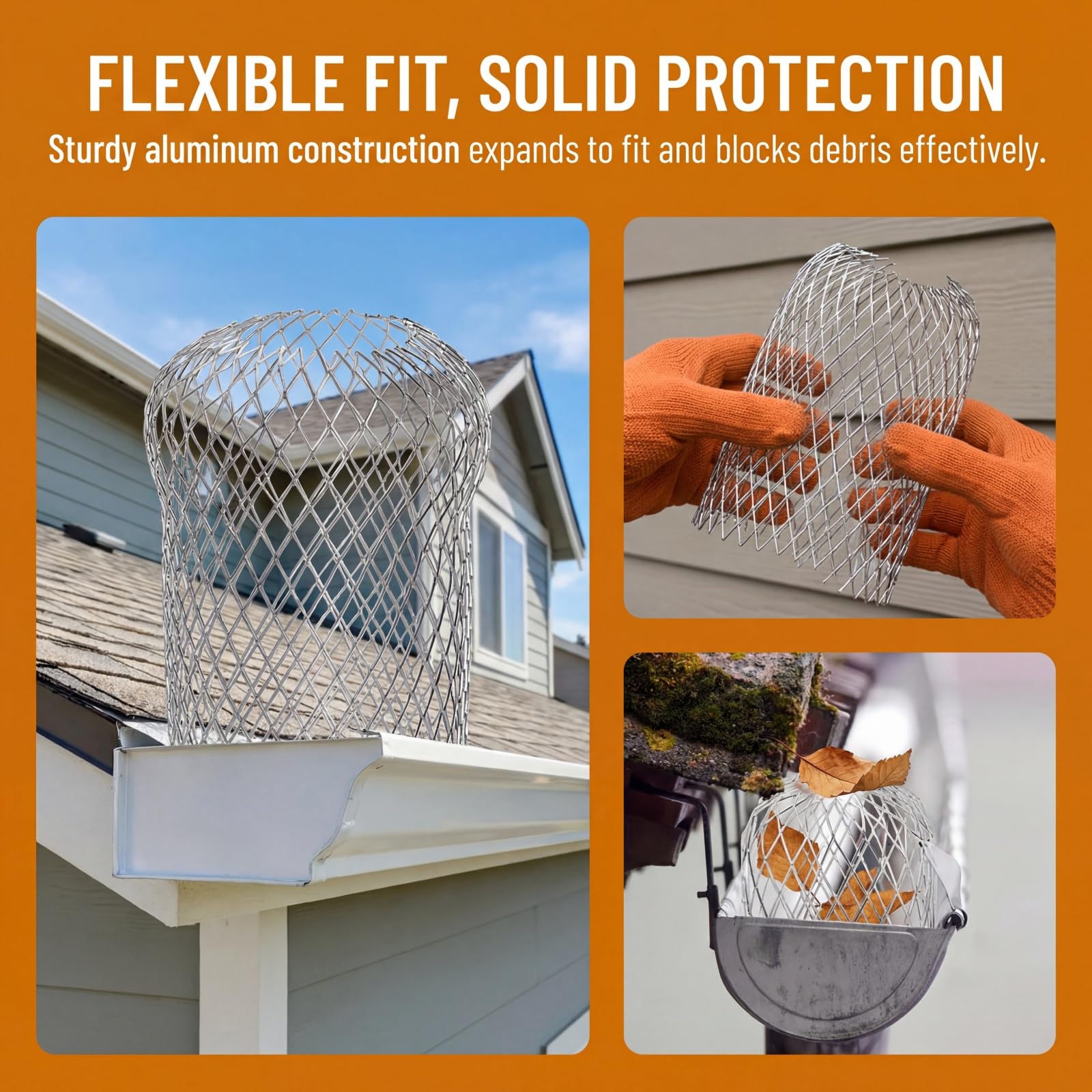Lyellfe 12-Pack Gutter Strainers – 4-Inch Expandable Aluminum Mesh Downspout Guards For Debris & Leaf Blockage