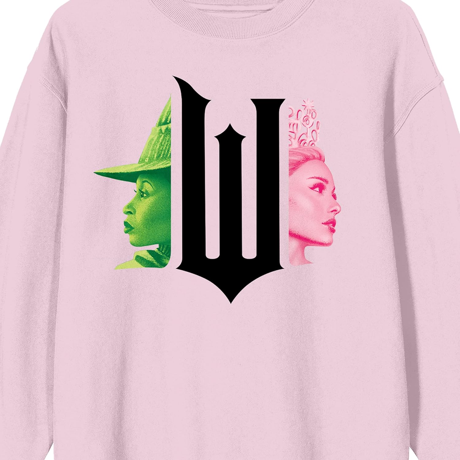 Bioworld Wicked Part 1 W Character Graphics Women's Cradle Pink Crew Neck Long Sleeve Sweatshirt - Image 3