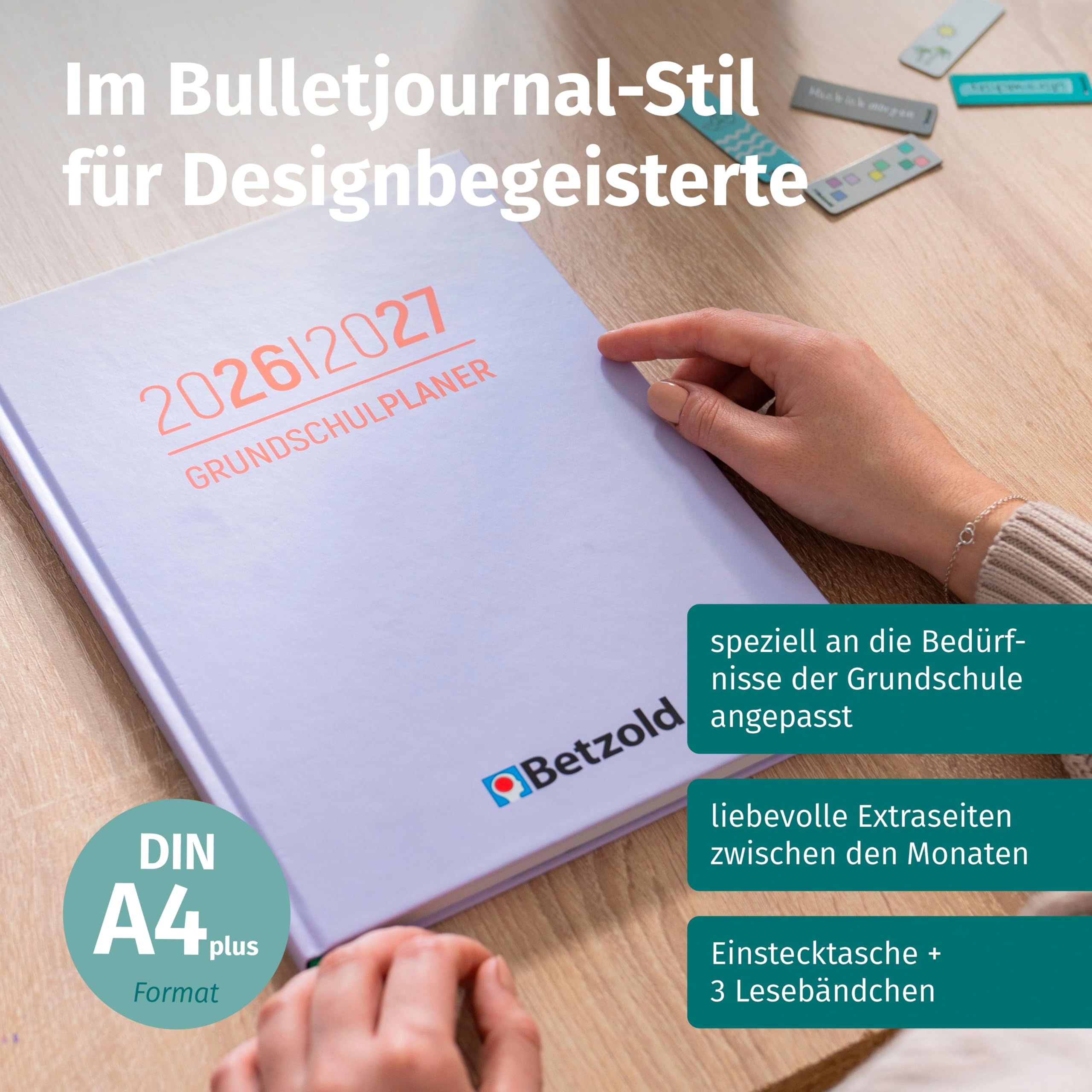 Betzold Design-Grundschulplaner 2026/2027- Hardcover DIN A4 plusLehrer-Kalender Jahresplaner Grundschule