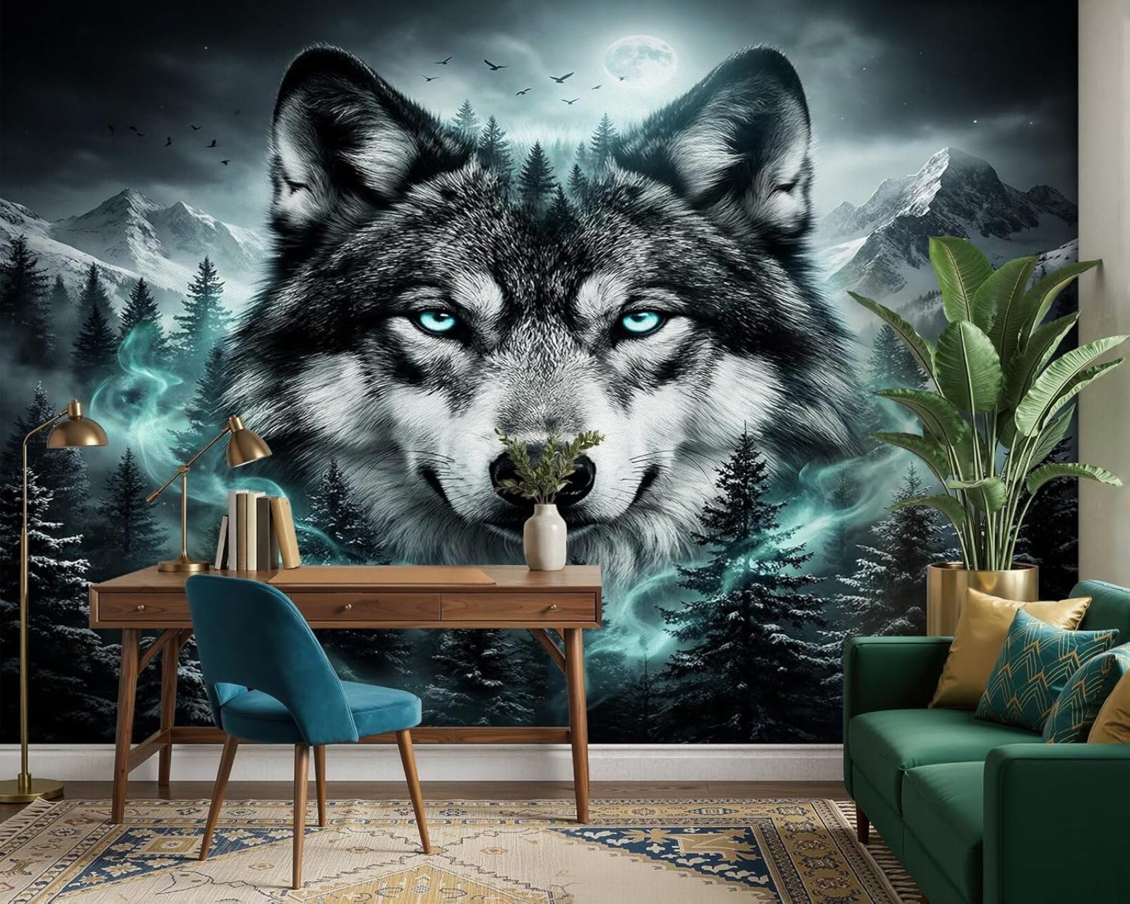 hgjdjhnf Photo Wallpaper Wolf and Forest Fantasy Landscape Non-Woven ModernLiving Room Bedroom Children's RoomDecoration Motif Wallpaper,300cmx210cmSticker - Background- Painting - Post