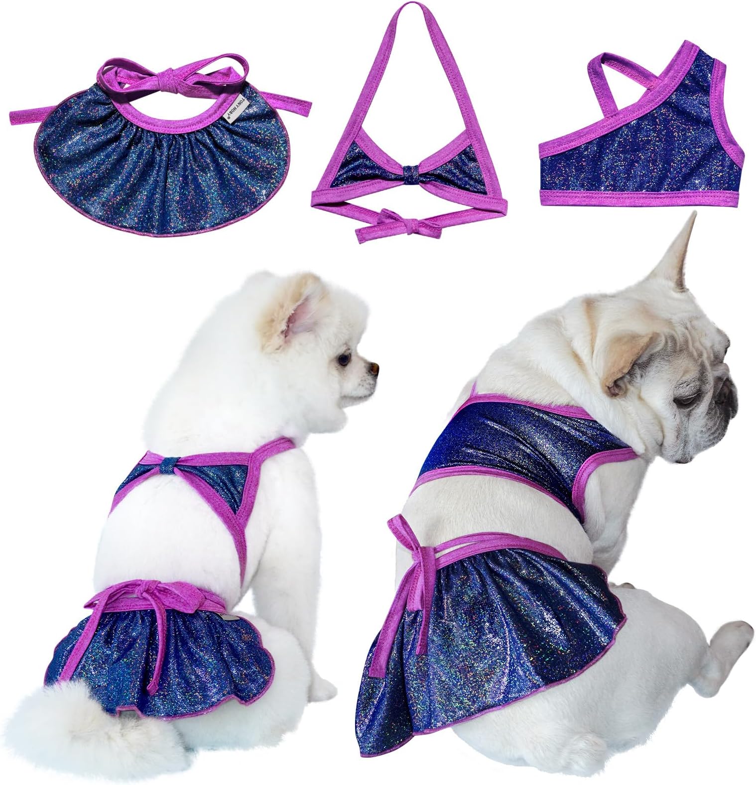 TONY HOBY Dog Bikini, Sparkling Dog Swimsuit, Dogs Beach Dress in Seaside, Pool, Dogs Bathing Suit for Small Medium Breeds (3PCS, Blue, M)