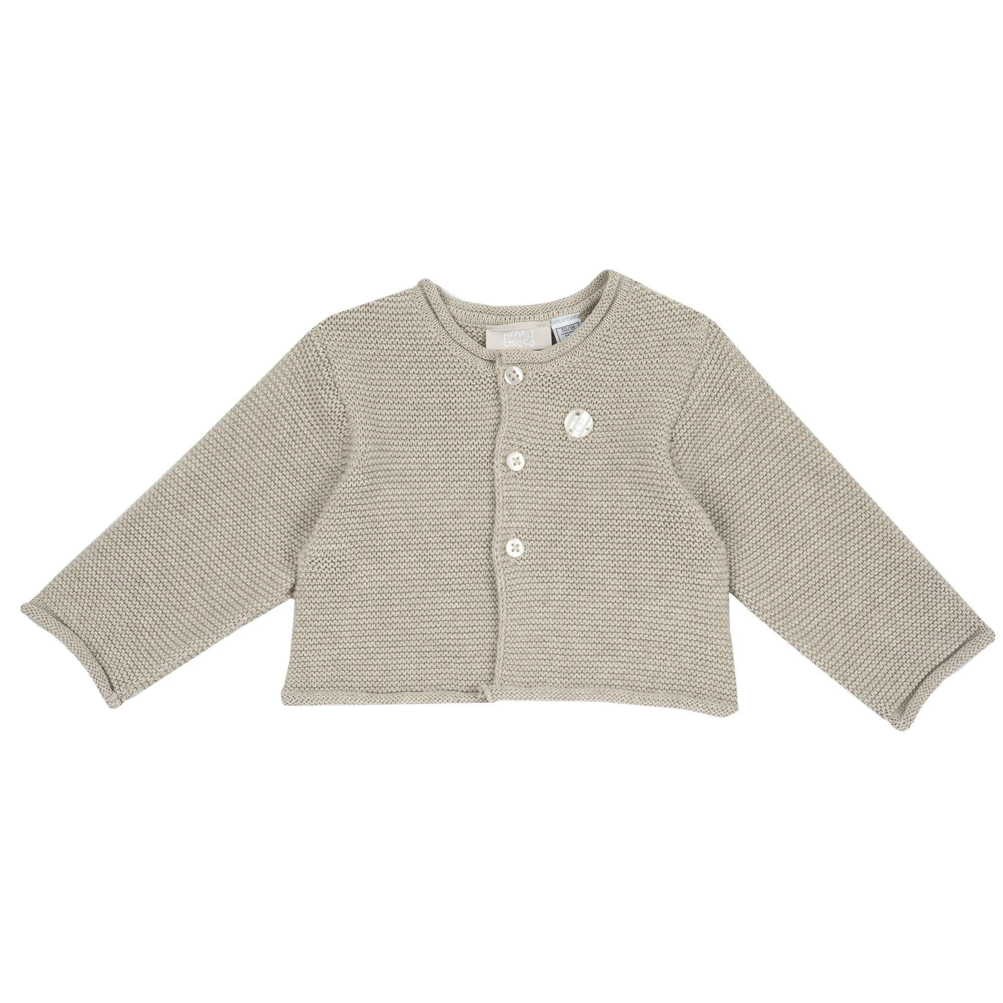 Chicco, Cardigan per neonata in cotone organico con medaglietta, Beige