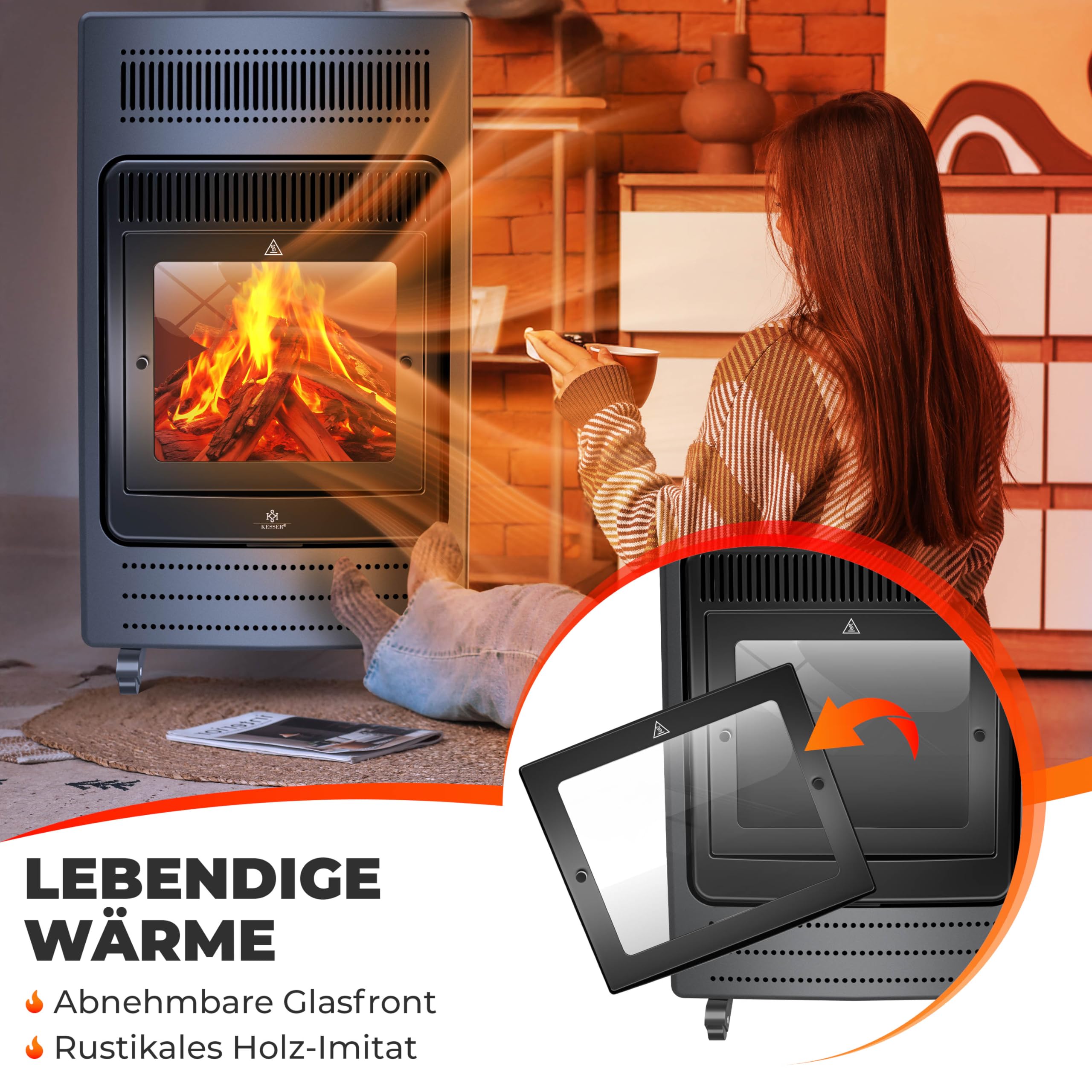 Kesser Stufa a 3,4 kW, con regolatore di pressione, tubo gas, 2 livelli di riscaldamento a infrarossi, 3400 W, riscaldamento fino a 11 kg bombole