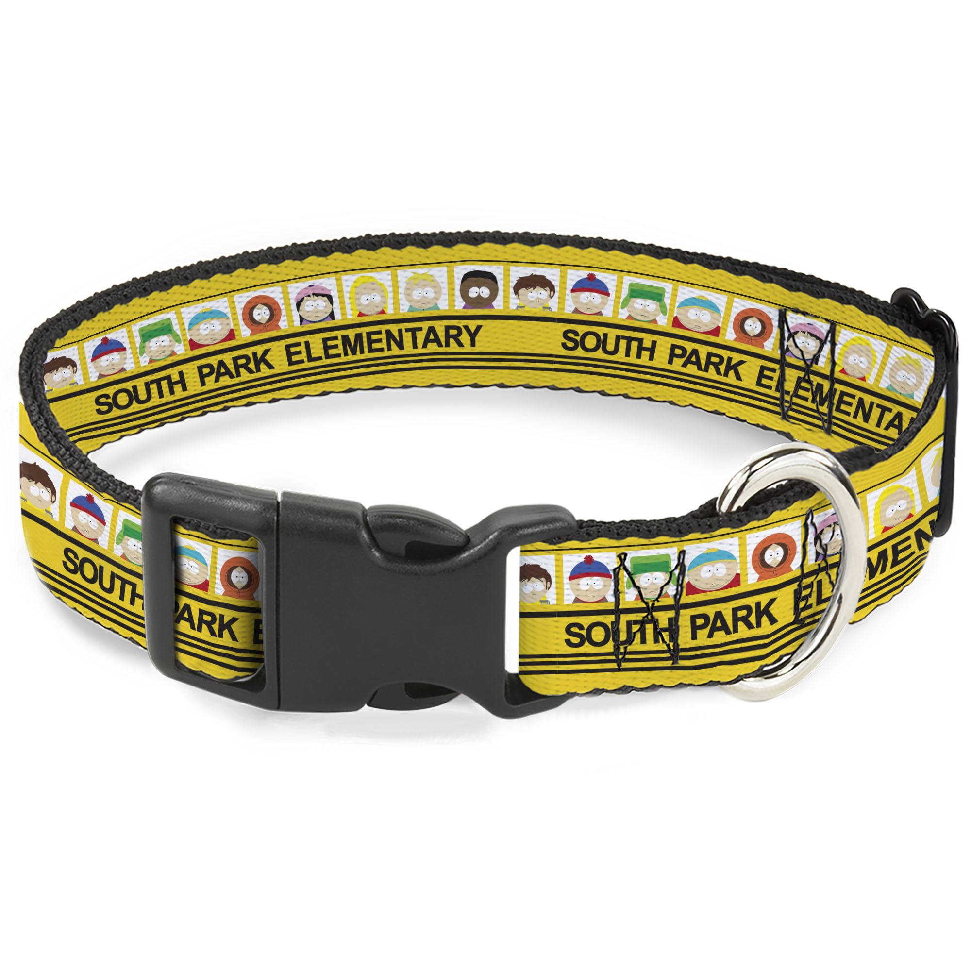 Comedy Central Pet Collar, Dog Collar Plastic Buckle, South Park Elementary School Bus Characters Pose Yellow, 9.5 to 13 Inches 1.0 Inch Wide