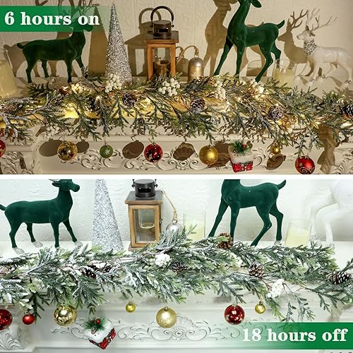 Miniatura 6 de Guirnalda de Navidad de 6 pies con luces, decoraciones de Navidad para interiores y exteriores, guirnalda de pino artificial preiluminada con