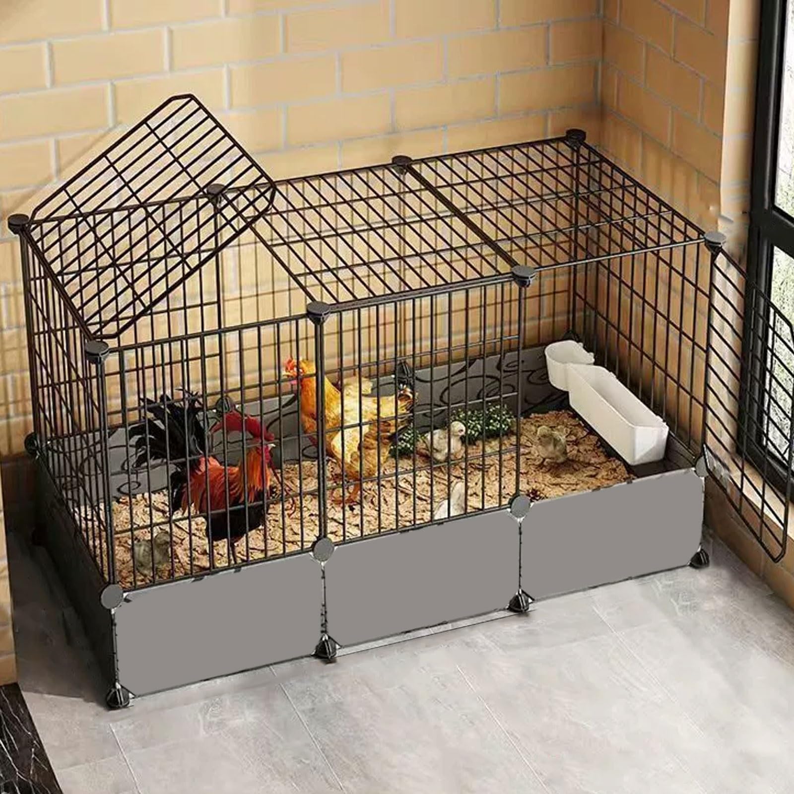 Gallinero Exterior Metálico Jaula Portátil para Gallinas De Exterior Diseño con Doble Puerta Paneles Laterales Elevados Hecho De Malla De Hierro Y PP(107 * 37 * 55CM)