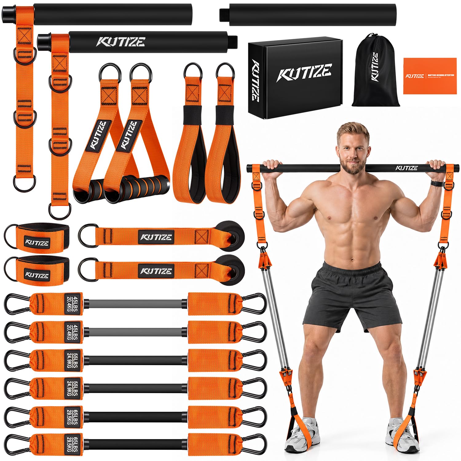 Heavy Duty Pilates Bar Kit with Resistance Bands, Strength Training for Men
