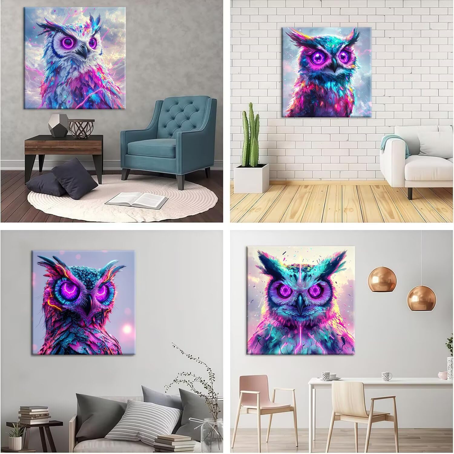 QIANLUOO Eule Diamond Paining, 5D Diamant Painting Bilder 60x60cm t-530 | 4 Pack Diamond Painings Erwachsene, 5D DIY Diamant Malerei Mosaikherstellung für Relaxation and as a Wall Deko Geschenk