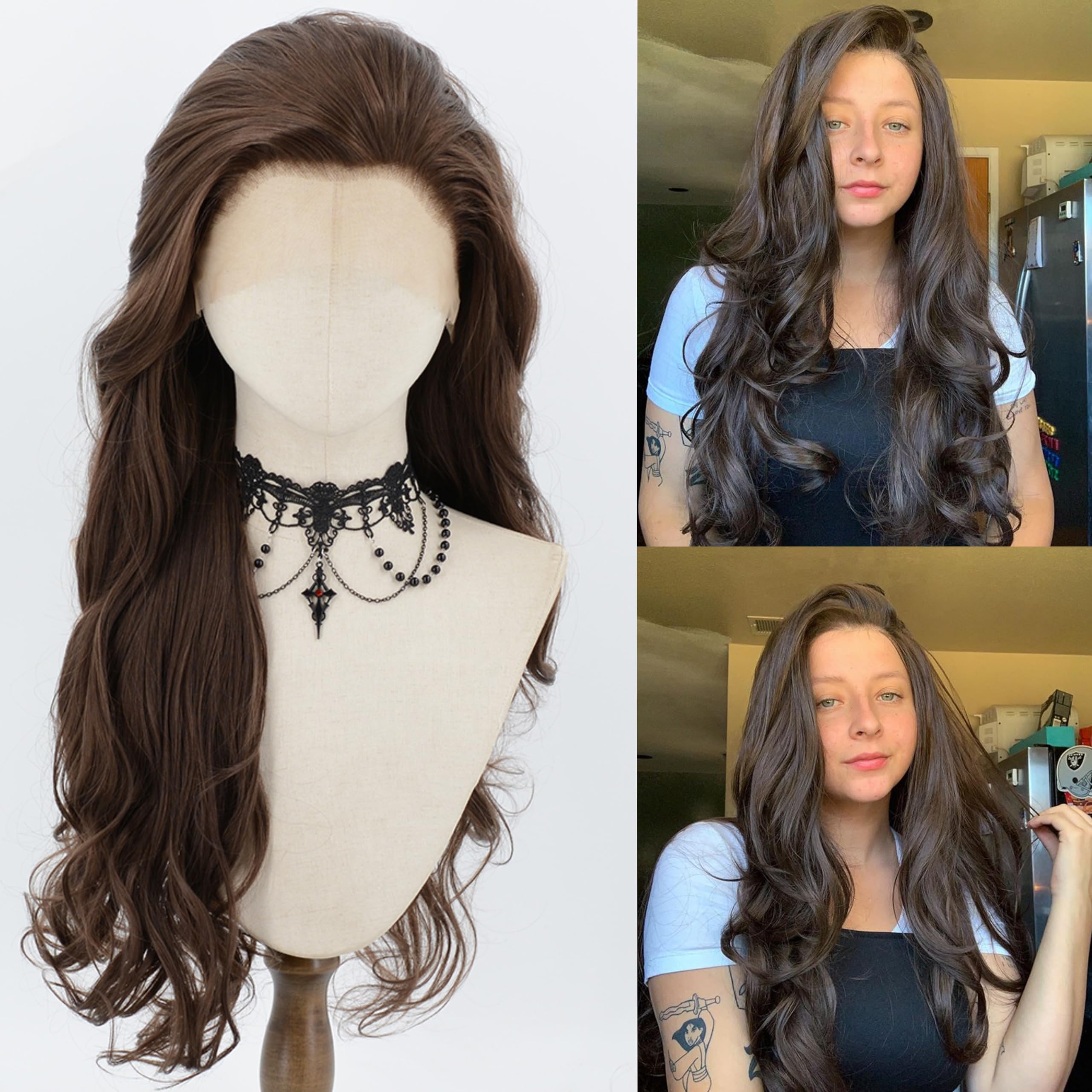 Amazon.com : ZHYWIGS 26 Inch Long Wavy Brown Lace Front Natural
