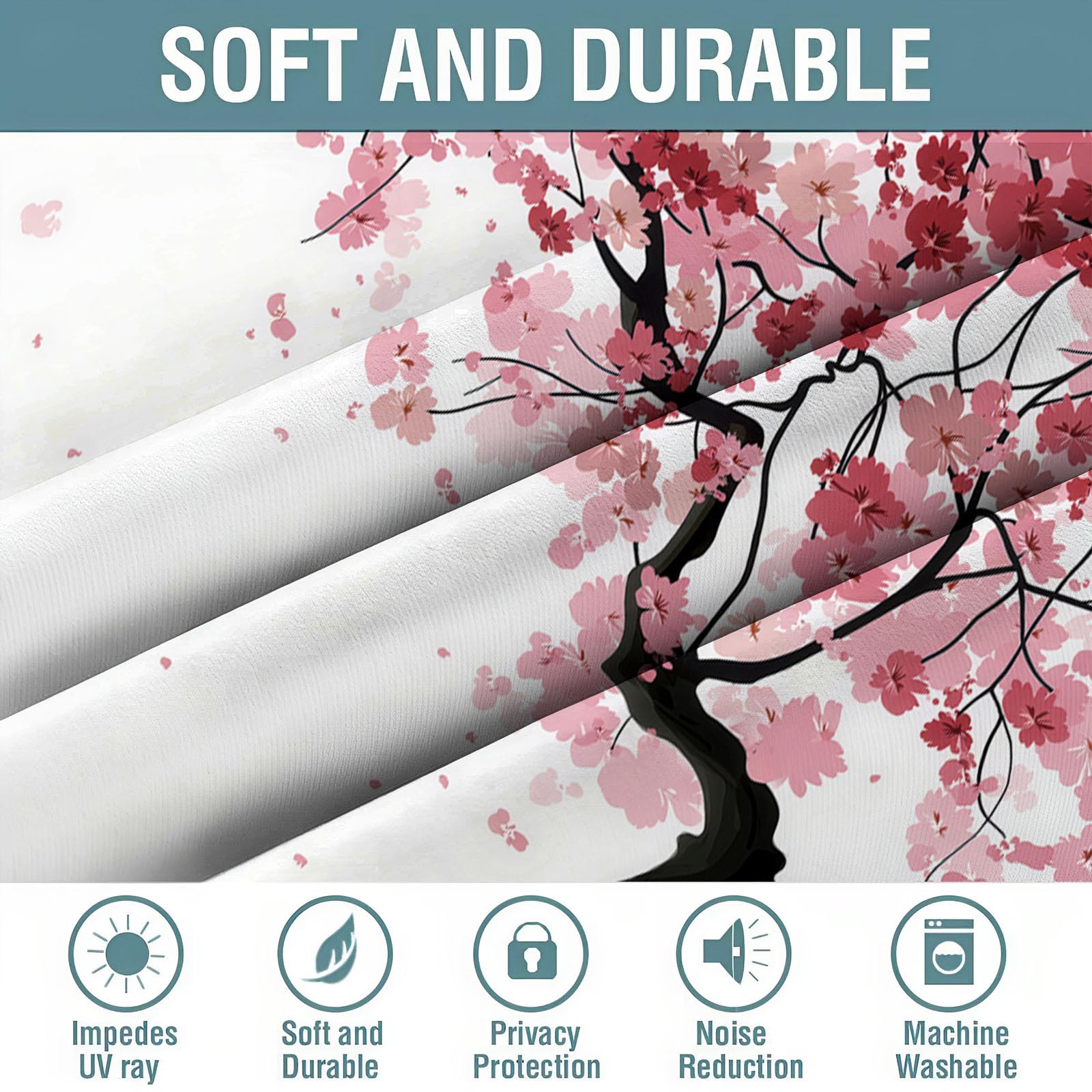 Kirschblütenbaum Vorhänge, Realistischer Stil Vorhang Blickdicht Thermo Verdunkelungsvorhänge Mit Ösen - Rosa Gardinen Wohnzimmer Schlafzimmer Fenster - H175 x B140 cm (2er Pack)