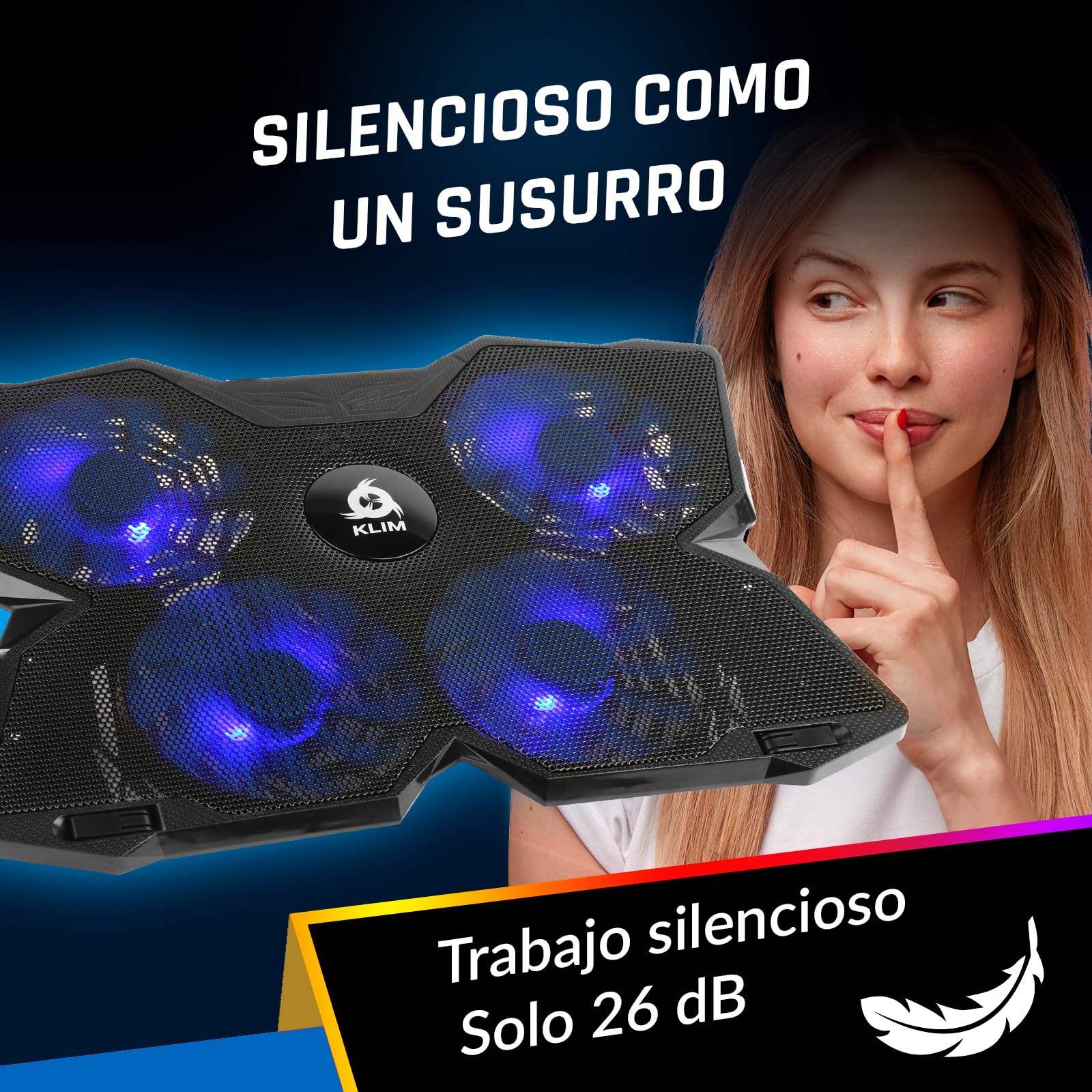 KLIM Wind - Base Refrigeradora Portatil - Más de 500.000 Unidades vendidas - Nuevo - La más Potente - Refrigerador Portátil de 4 Ventiladores a 1200 RPM con Soporte - PS4 PS5 - Azul