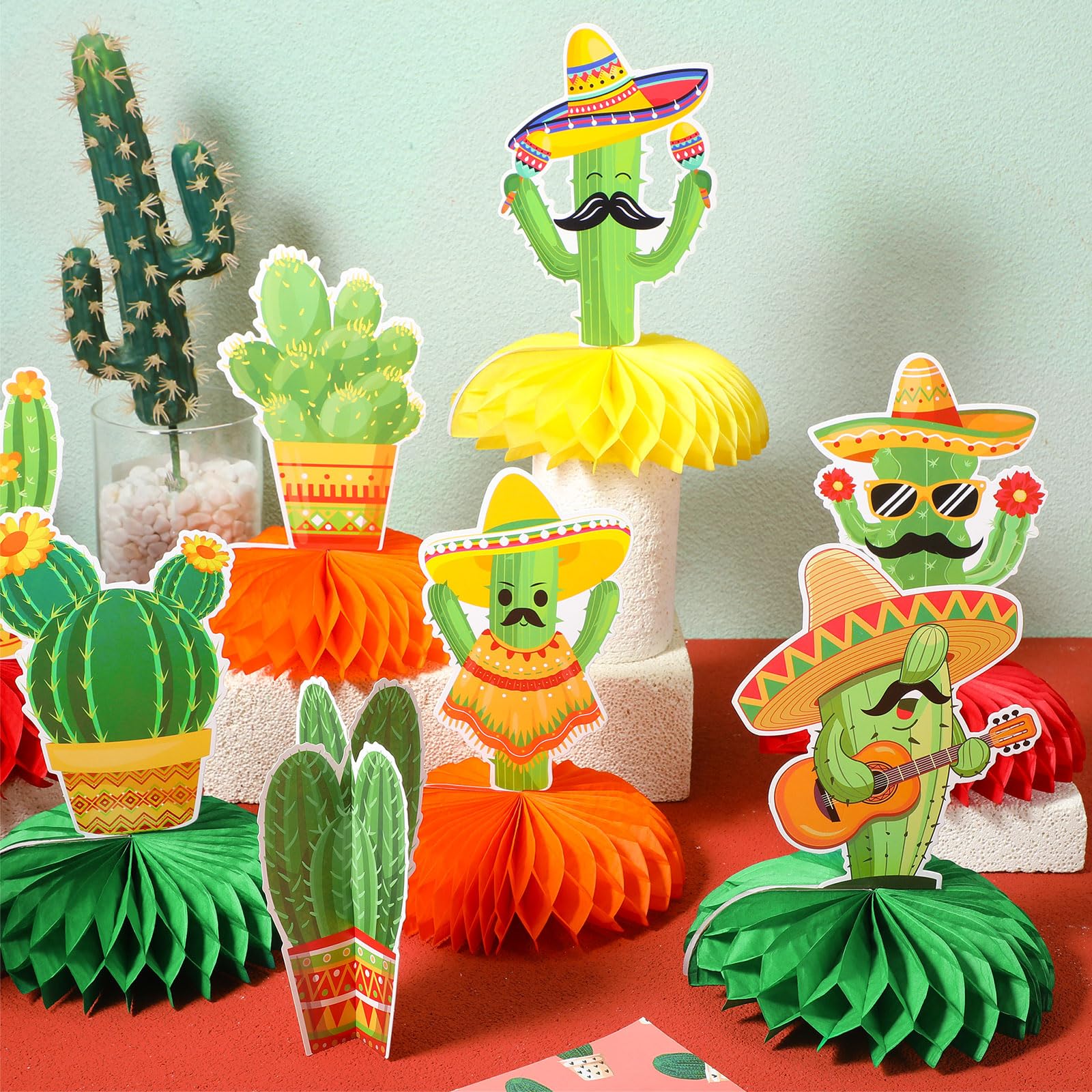 Nezyo Fiesta Mexican Party Table Decoration Centerpiece Paper Cinco De Mayo Fiesta Table Topper Decor for Honeycomb Carnivals Taco Cactus Day of the Dead Decor Supplies(Classic)