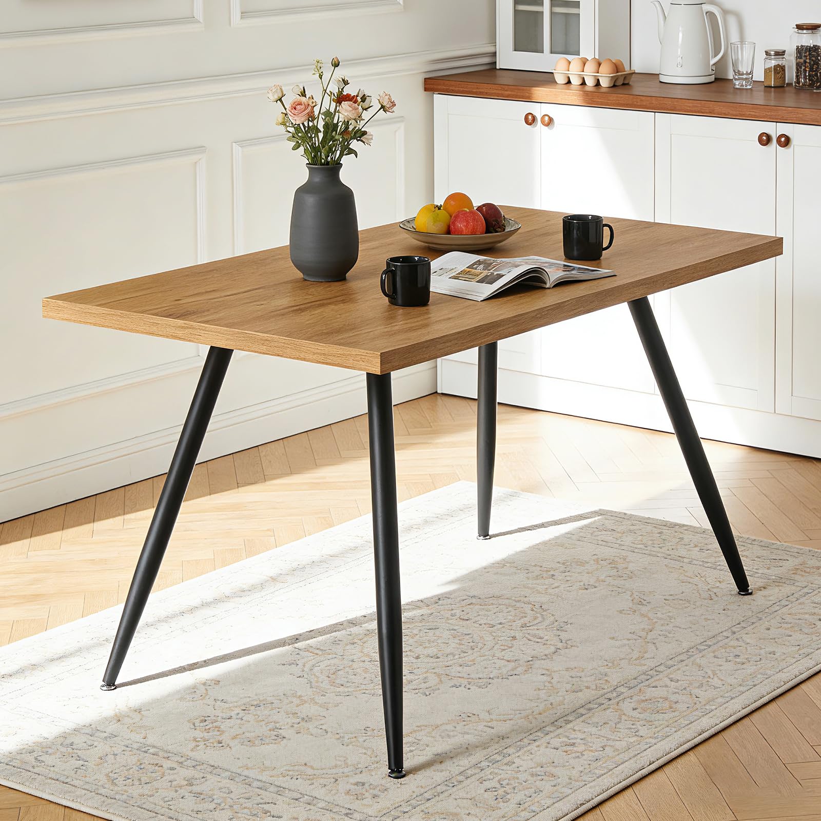 AINPECCA Dining Table with Black Metal Legs Kitchen Table (Oak Effect Top, 120 * 70cm)