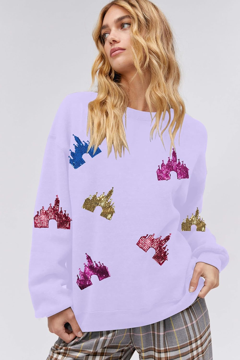 UNIQUEONE Oversized Sequins Bow Sweatshirt - Women Magic Kingdom Sweater Pastel Graphic Coquette Tee Holiday Pullover - Image 4