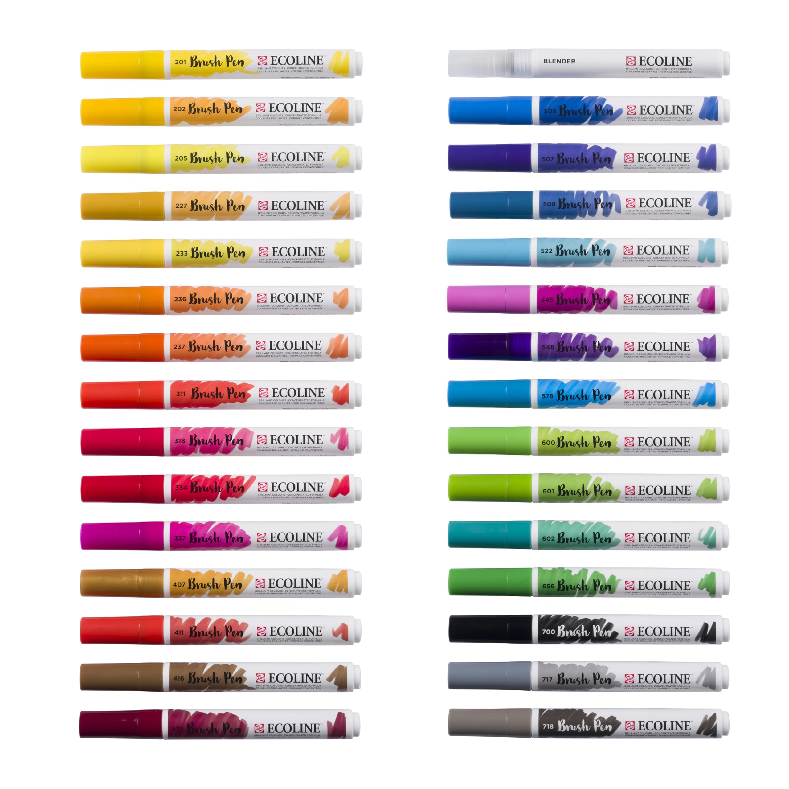 Ecoline Brush Pen-Set mit 30 flüssigen Aquarellstiften – Grundtöne | Mischbare Pinselstifte für Handlettering, Zeichnen und Basteln