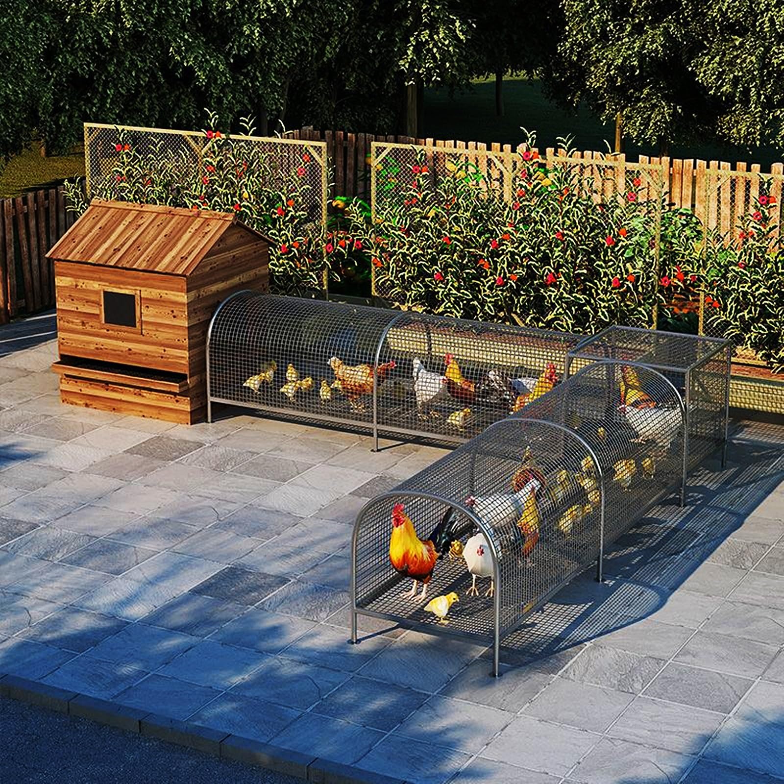 Gallinero Grande de Metal con Caja Nido, Jaula para Aves de Corral al Aire Libre, Corral para gallinas, Pavos, Patos y Conejos