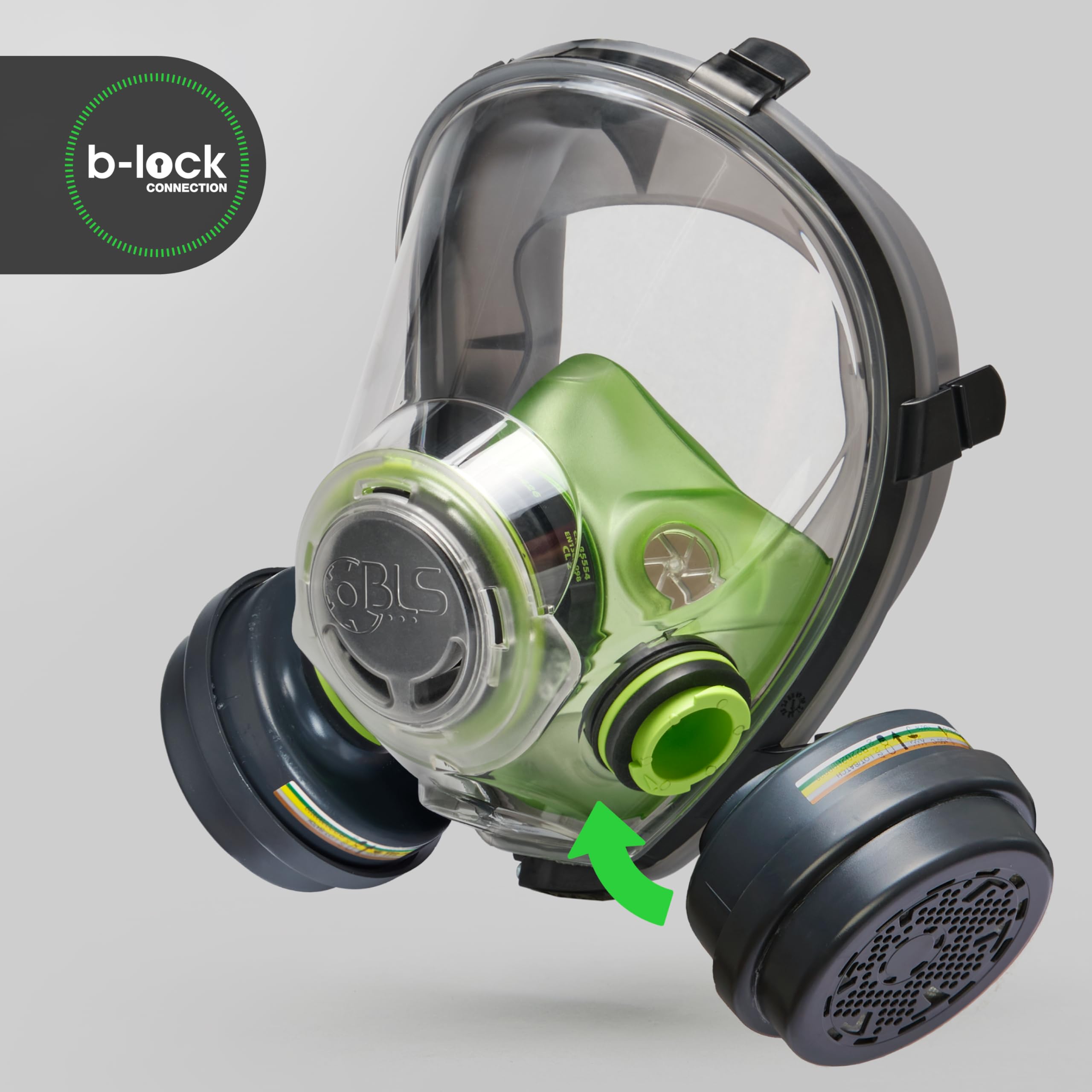 BLS 5600 con filtri 222 ABEK1P3 R D Maschera Intera con Guarnizione in TPE e 2 Filtri Sostituibili 222 ABEK1P3 con Attacco a Baionetta b-lock. Per Gas/Vapori, Polveri Tossiche, Acidi e Ammoniaca