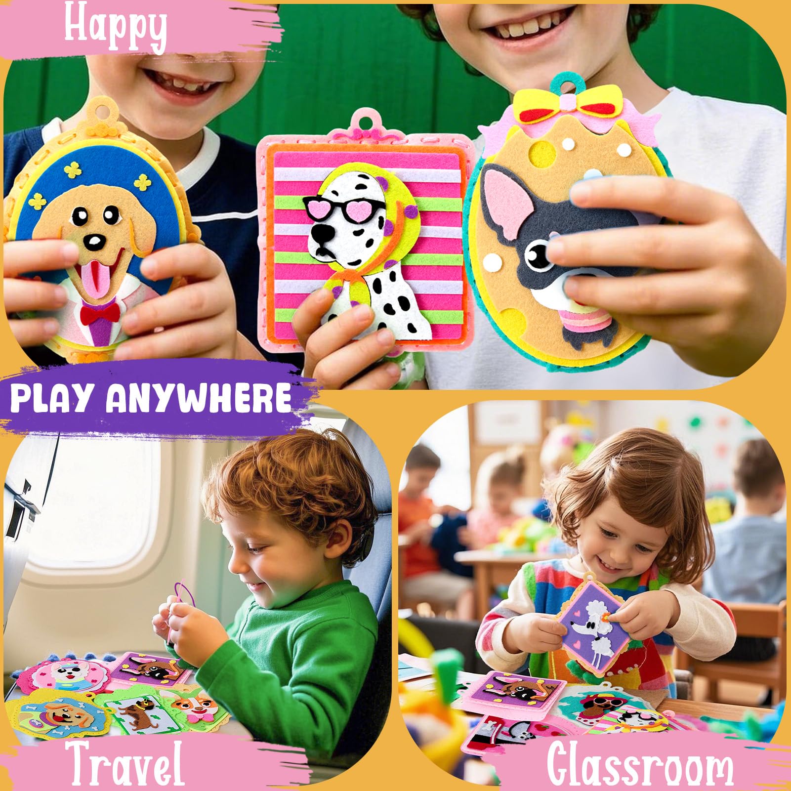 Toylink Kit Cucito in Fieltro per Bambini, Kit Lavoretti Creativi per Bambini con 12 Feltro & Fili da Ricamo & Aghi di Plastica, Fai Da Te Regalo Bambina Bambino 6 7 8 9 Anni