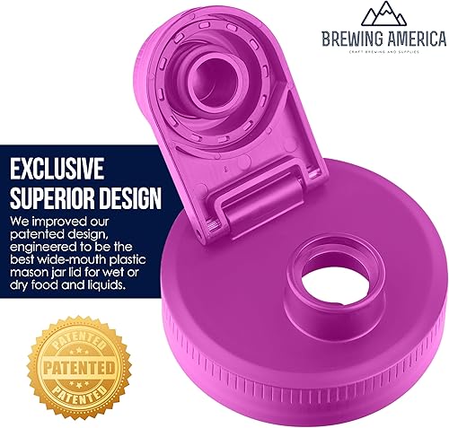 Miniatura 9 de Tapas para tarros Mason de boca ancha, de plástico, paquete de 4 unidades, con tapa abatible, boquilla de vertido y orificio para bebidas, se adapta