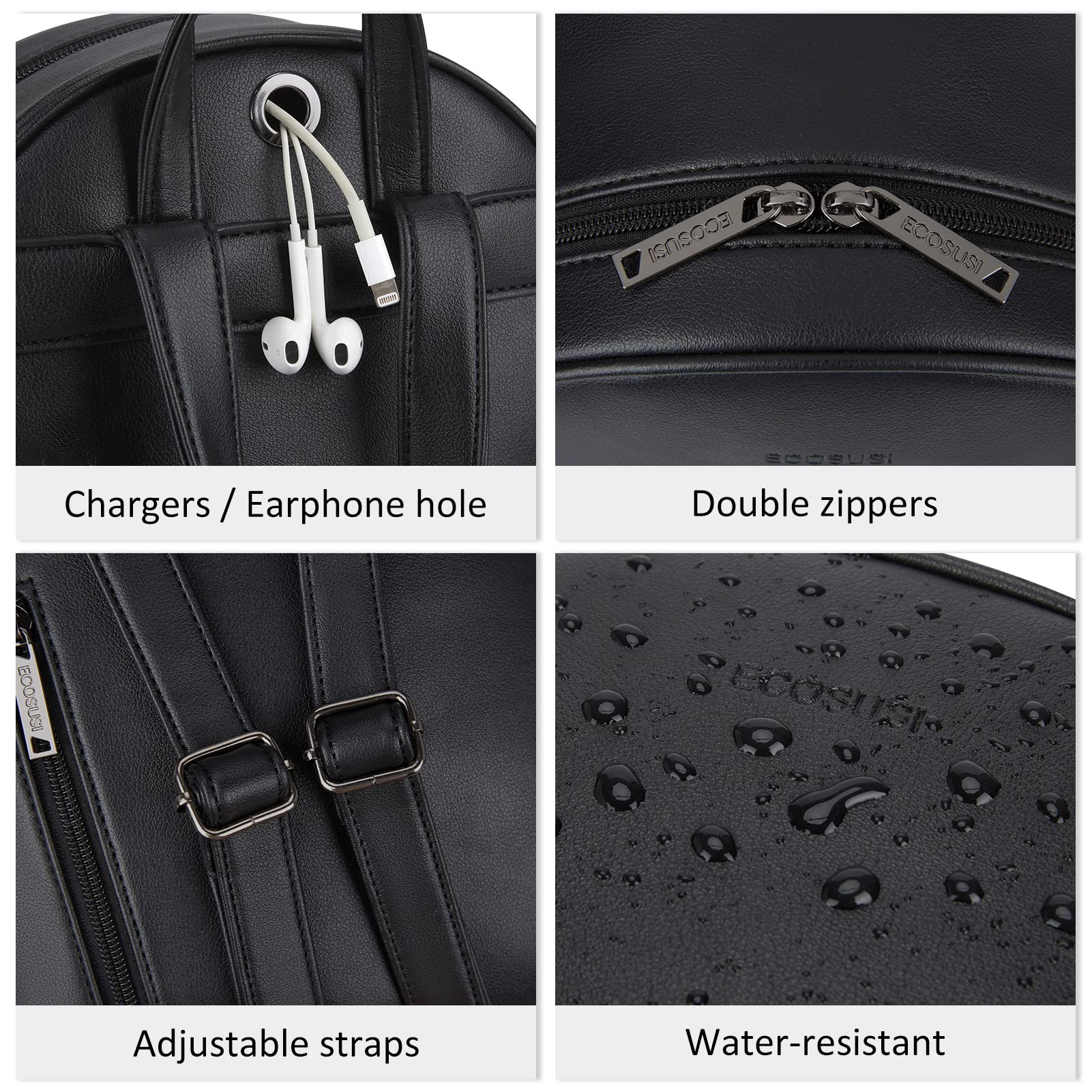 ECOSUSI Women Backpack Purse Water Resistant PU Leather Backpack Fashion Rucksack Ladies College Daypack with Tassel,2 Pcs