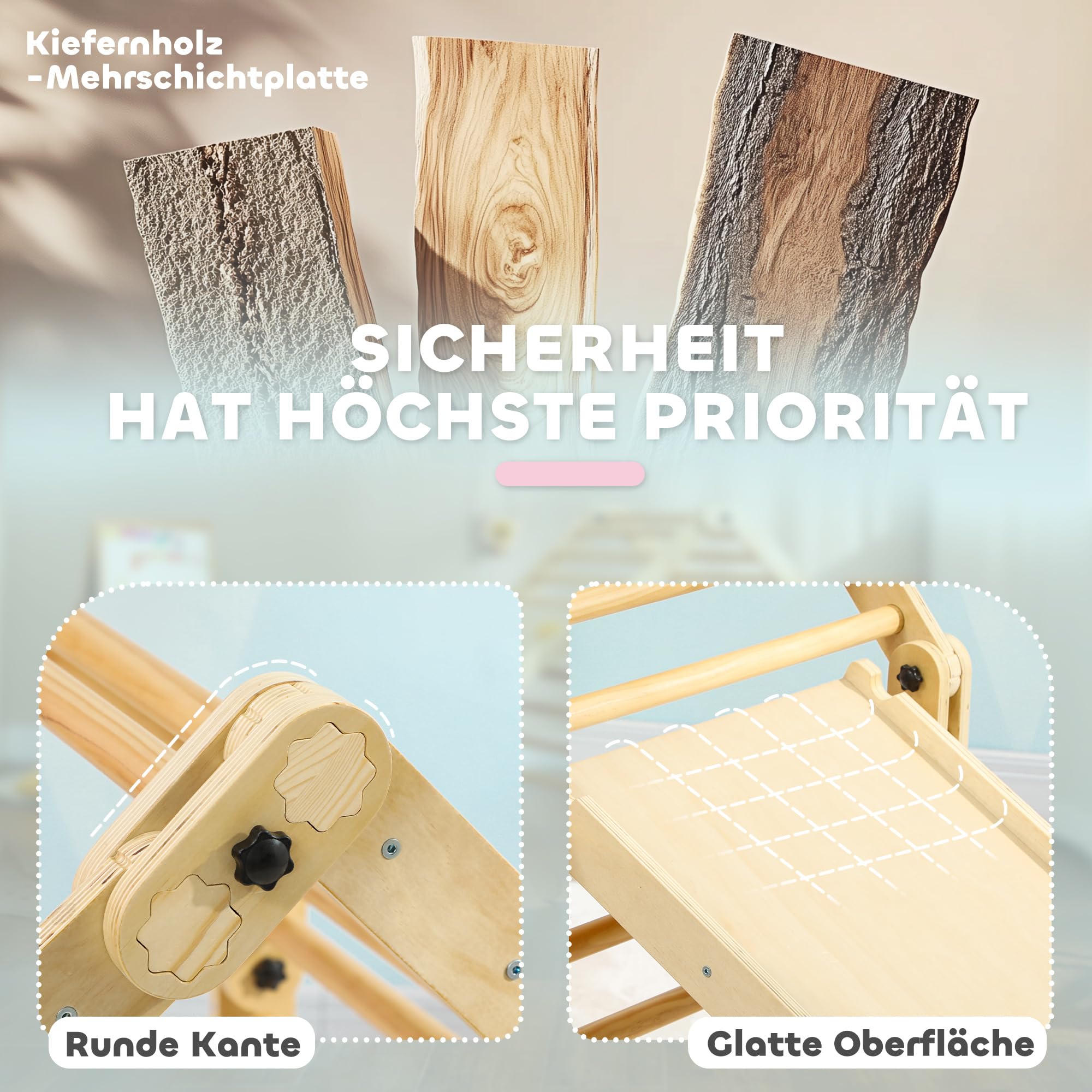 AIYAPLAY 3 in 1 Montessori Klettergerüst mit Rutsche für 1,5-4 Jahre | Indoor, Holz Kletterdreieck, Kletterwand, Indoor Spielplatz, für Kleinkinder und Kinder