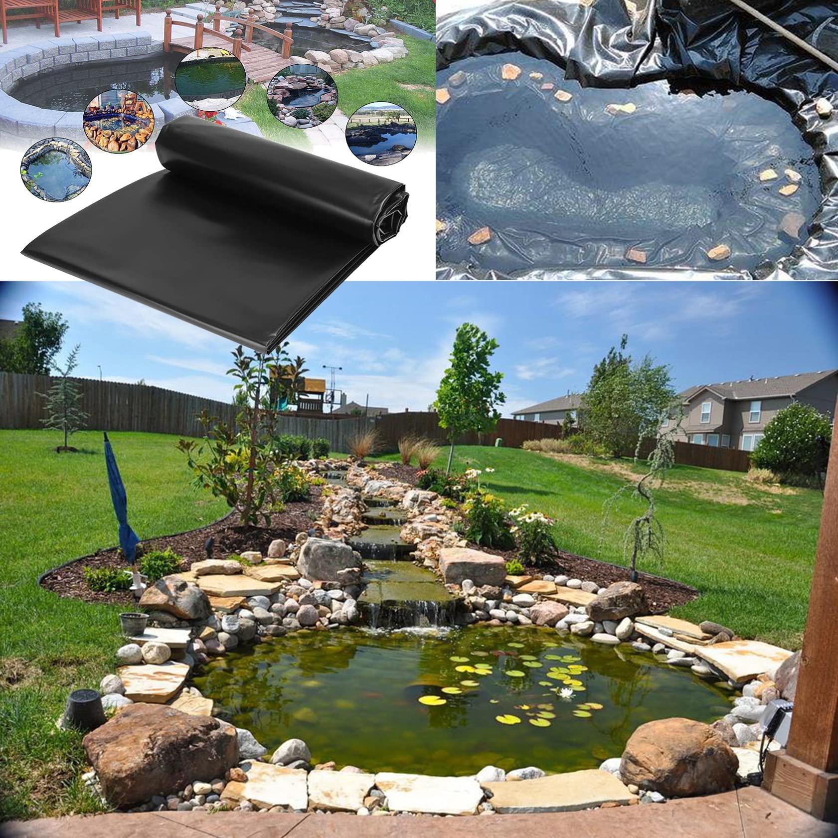 ZYFA Pond Liner Pond Skins Rubber Liner for Small Ponds, Garden Ponds,Waterfall Base, Streams Fountains,Fish or koi Pond, and Water Gardens (Color : 0.2mm/8 Mil, Battery *1 : 1.5x6m/5x20ft)