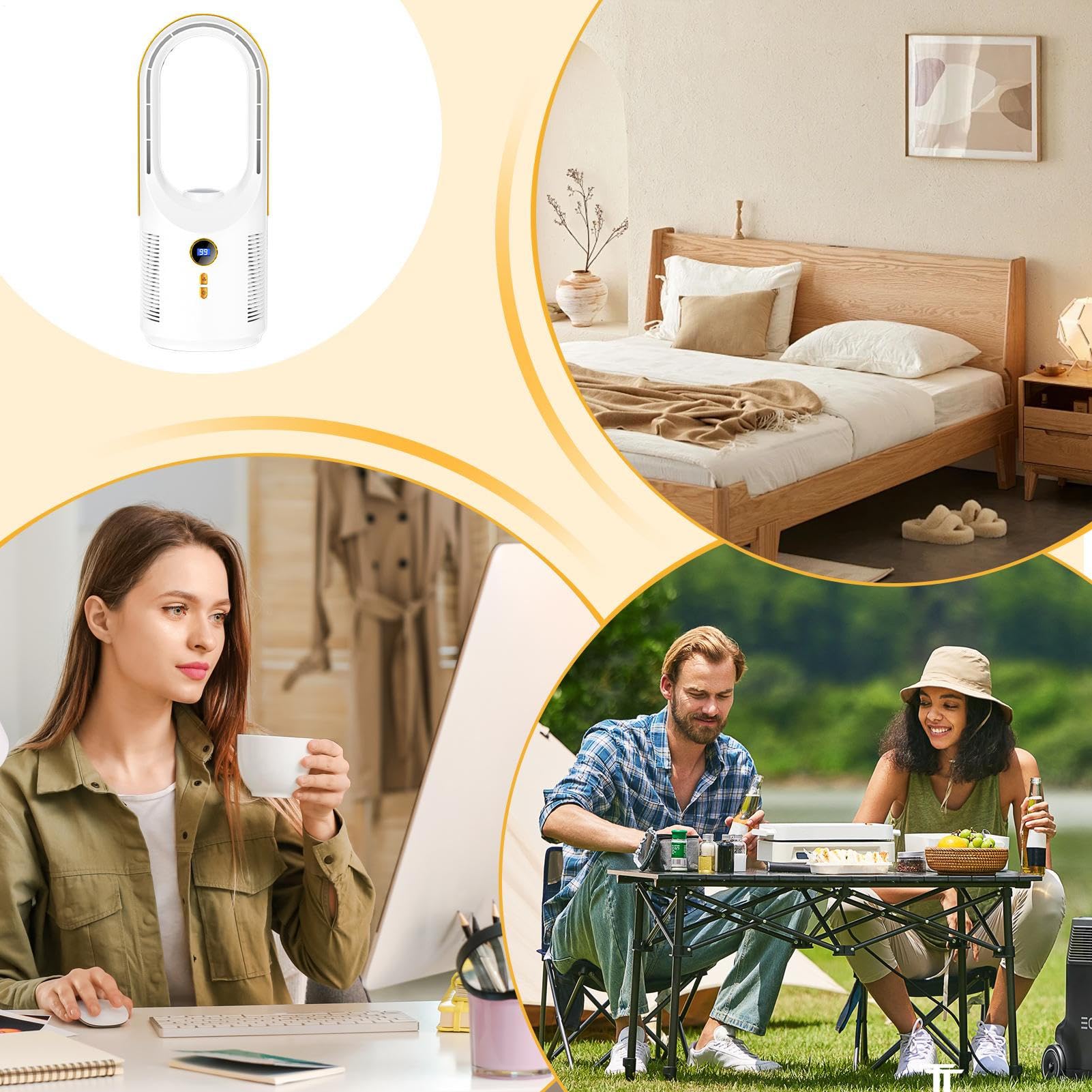 ventilatore da scrivania senza pale, 5 velocità, silenzioso, senza pale, per ufficio, luce notturna, 1800 mAh, per campeggio, soggiorno, camper, viaggi, camera da, auto, ufficio