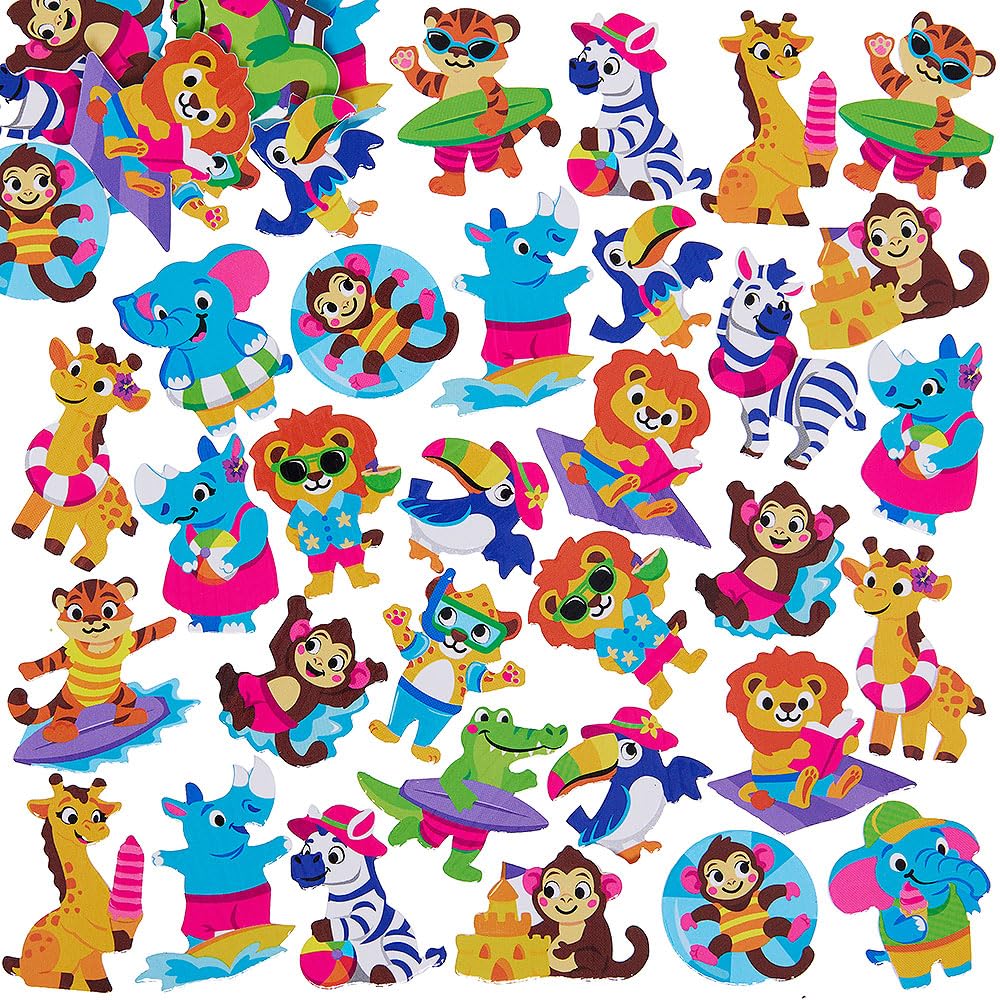 Baker Ross VC147 Summer Jungle Animals Foam Stickers - Pack of 120, Jungle Animal Craft Stickers