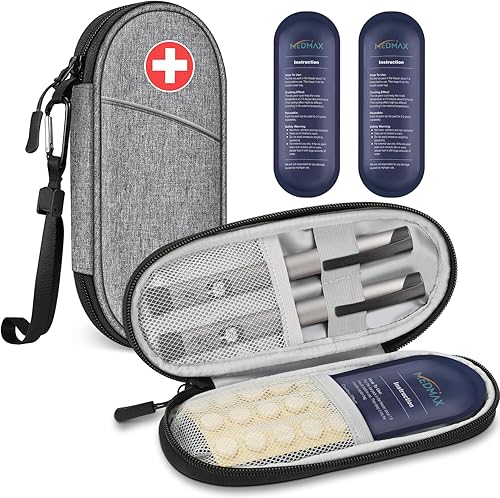 Maletín de viaje con 2 paquetes de hielo, organizador portátil de medicamentos para diabéticos con aislamiento resistente al agua, bolsa de