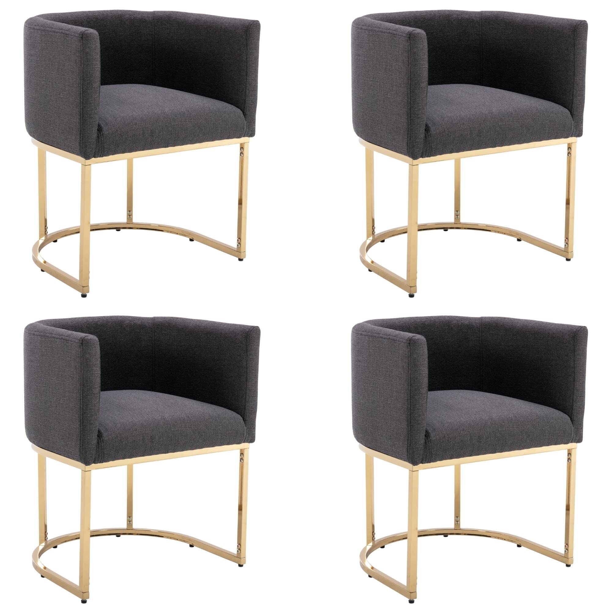 Mid Century Modern Dining Chairs Set of 4, Golden Metal Legs Upholstered Kitchen Chairs Accent Armchairs, Fabric Side Chair for Living Room/Dining Room/Bedroom, Charcoal