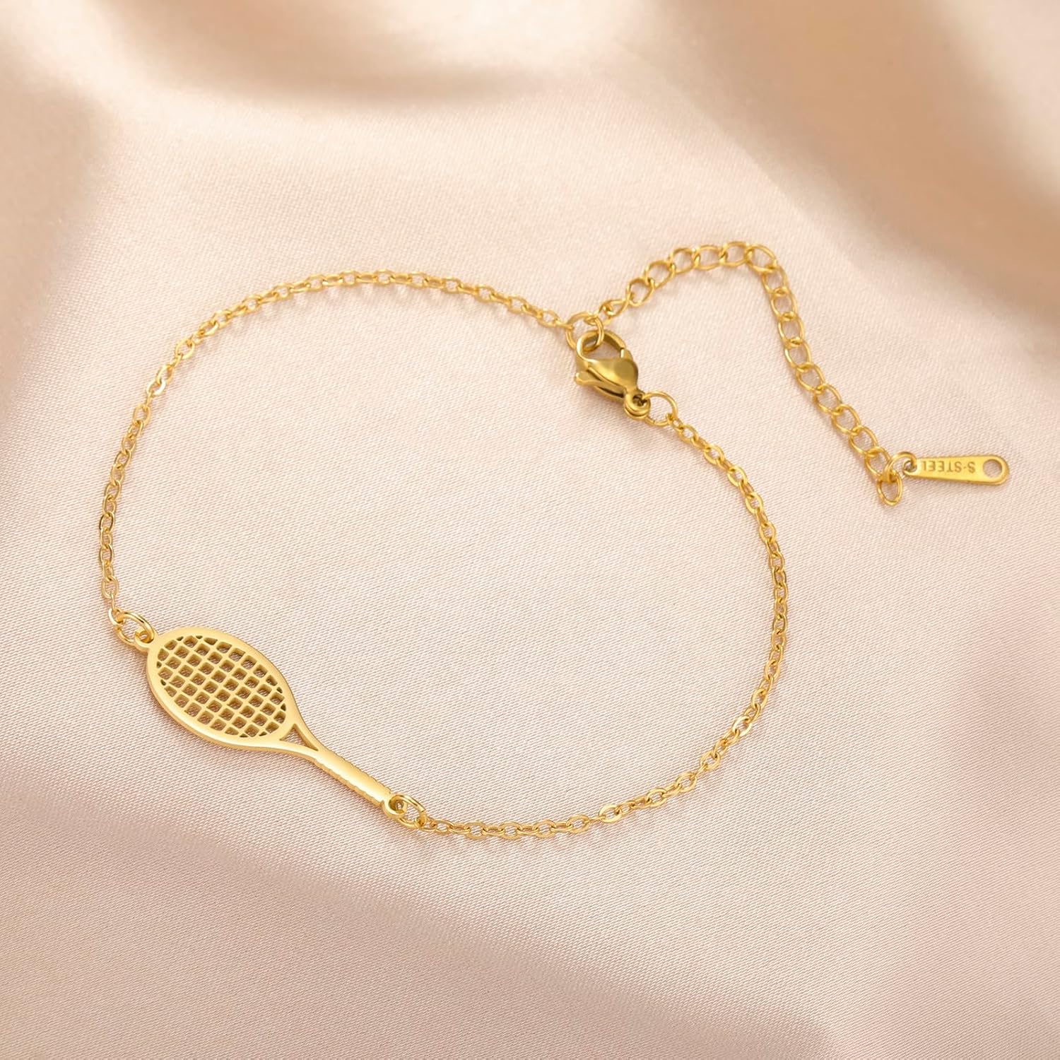 Tennis Racket Bracelet for Women Men Dainty Adjustable Racket Charm Layering Sport Bangle Bracelet Lover Jewelry Tennis Gifts for Women Men Players