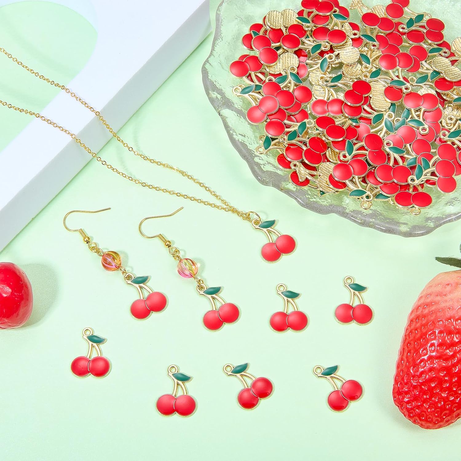 50~100Pcs Cherry Charms for Jewelry Making Cute Fruit Enamel Pendants Charms for Bracelets Necklace Earring Keychains DIY Supplies - Image 5