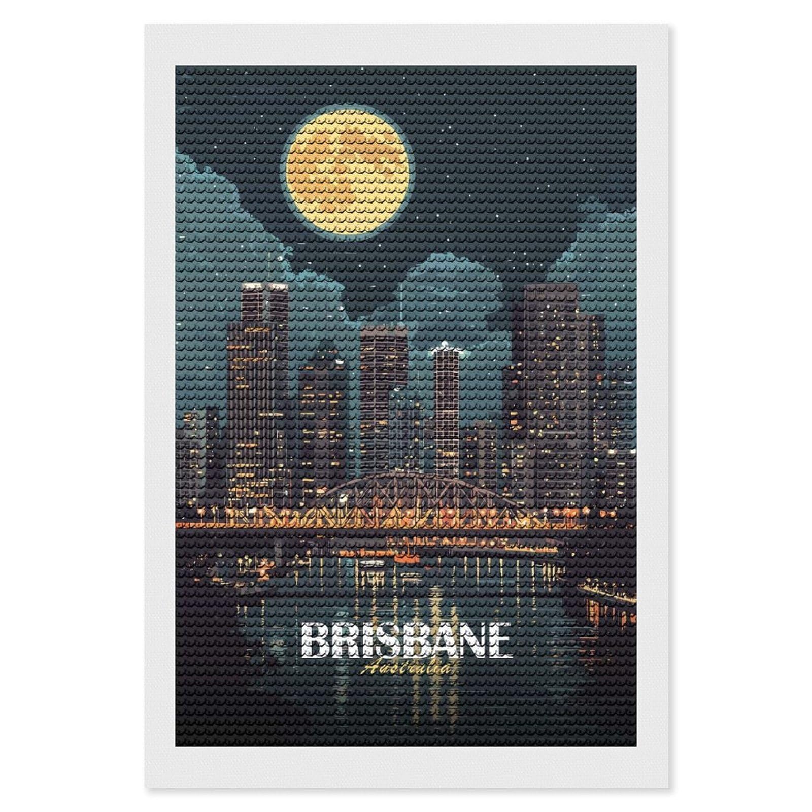 Junmoney Brisbane Australia Cityscape at Night Diamond Painting Kit 8"x12", Easy Handmade Project, Cosy Home Accent, for Craft Lovers, Holiday Gift Idea
