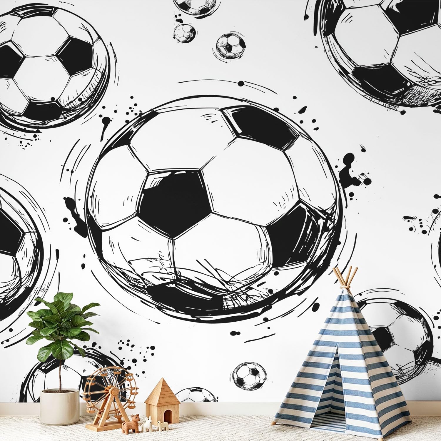 Papier peint panoramique premium XXL au motif football noir