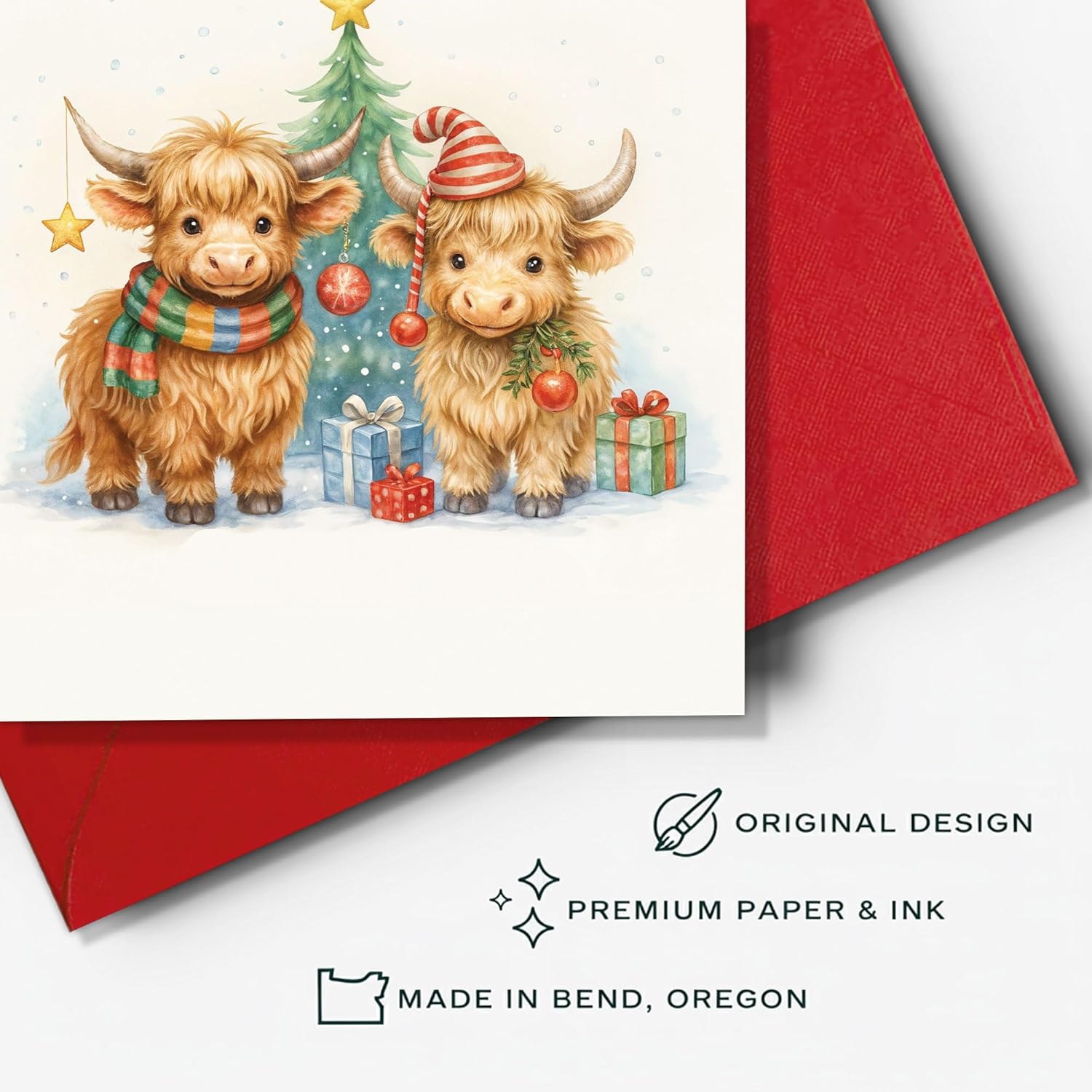 Highland Cow Christmas Cards with Envelopes and Stickers Cow Colored Lights Greeting Card Xmas Blank Note Card for Christmas Winter Holiday (Highland Cow2) - Image 6