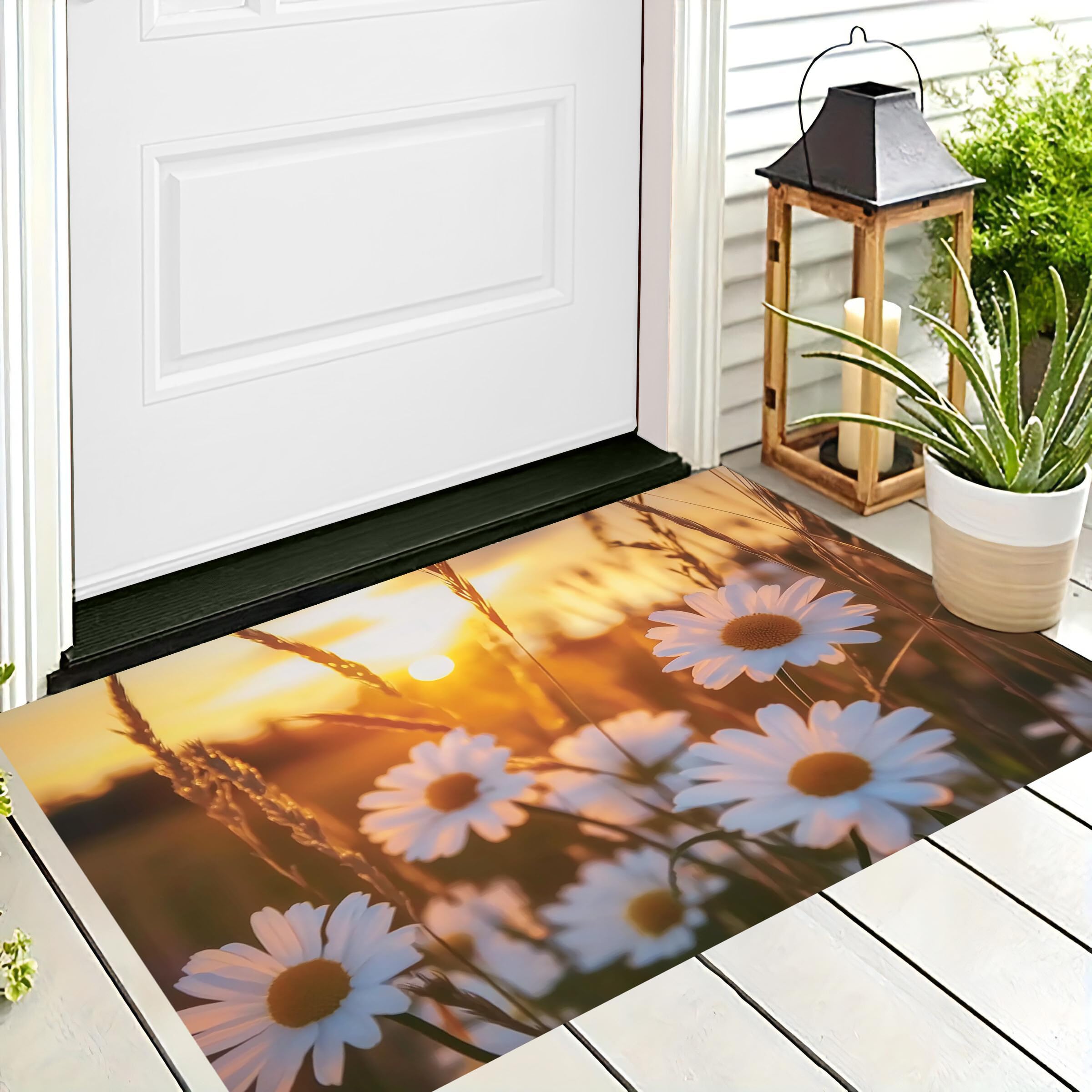 Paillasson intérieur pour entrée accueillante tapis marguerites du coucher du soleil