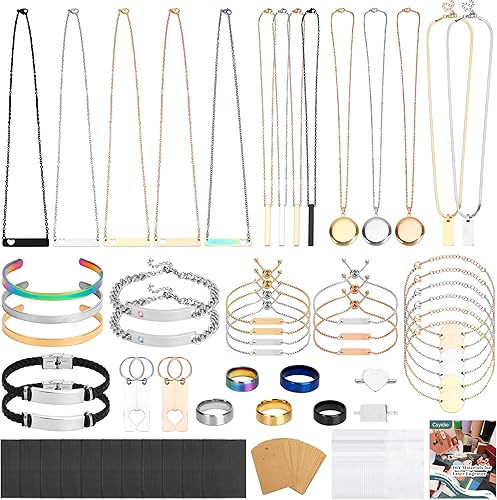 Csyidio 105 piezas de materiales para grabado láser, accesorios de grabado para joyería para todos los grabadores láser con instrucciones, 45 piezas