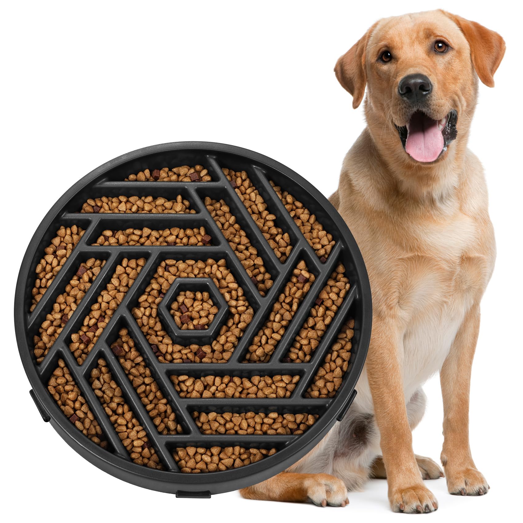 WHIPPY Slow Feeder Dog Bowl, Puzzle Maze Design to Slow Down Eating, 3-Cup Capacity, Anti-Gulping Food Bowl for Medium & Large Dogs,Black