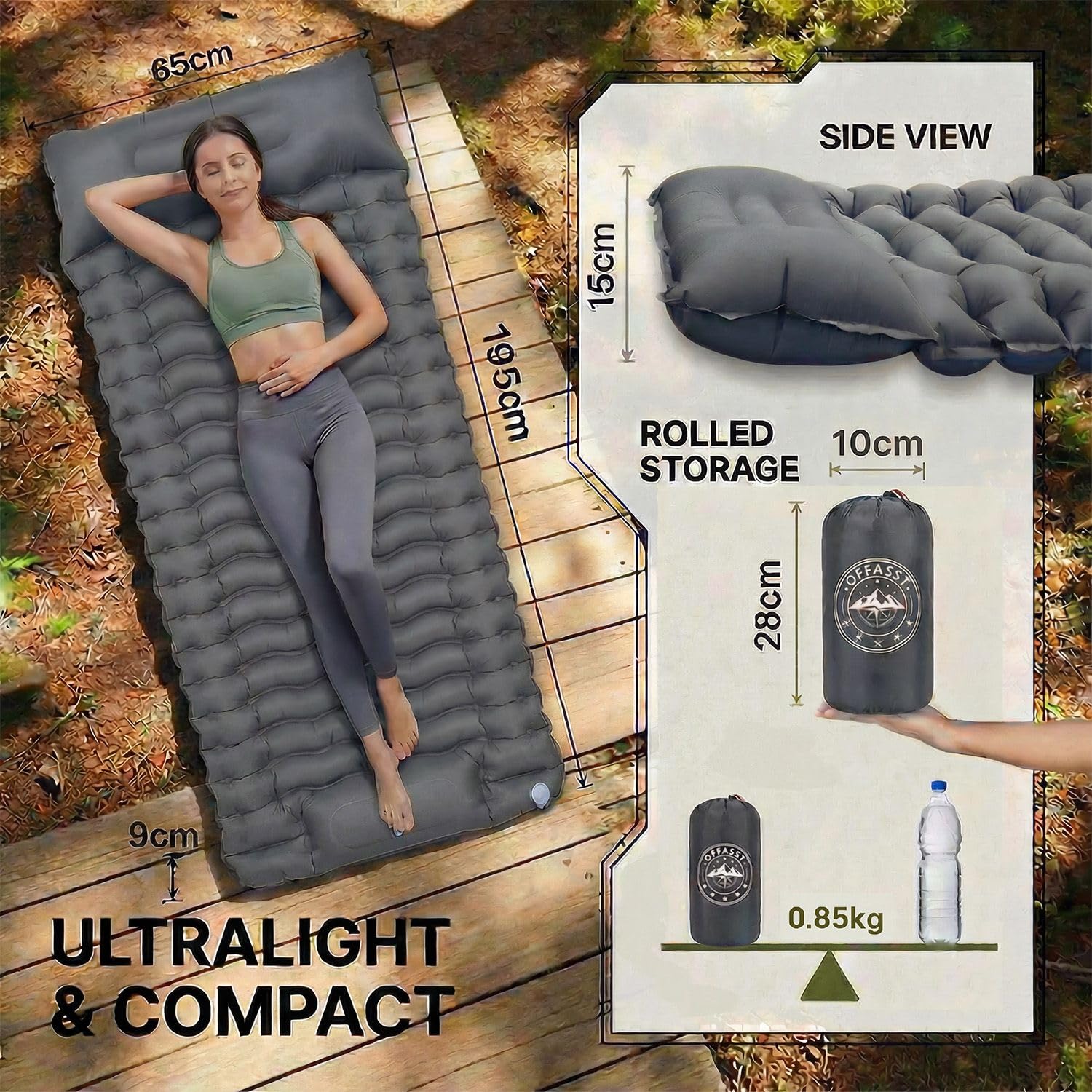 Matelas de camping ultra léger pour adultes et enfants - Matelas gonflable d'extérieur, de sommeil pour la randonnée et la plage avec pompe à pied
