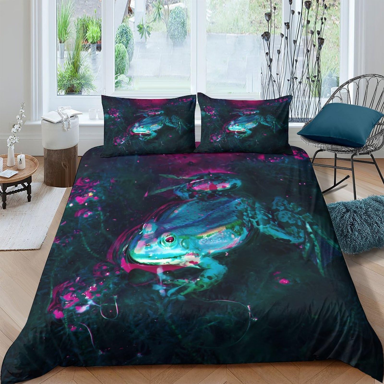 Ctjqhvkz Style-2 3D Printed Vibrant Frog Art Fitted Sheet Microfiber Soft Mattress Cover For Bedroom Dorm Decor Protection Single（135X200cm）
