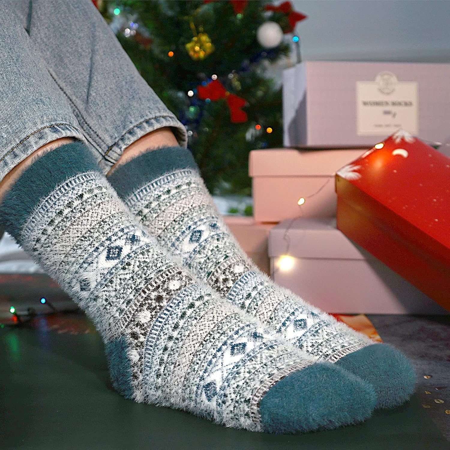 ICEIVY Socks Women, Soft Knit Wool Winter Thick Warm Cabin Fuzzy Crew Women Socks 5 Pack - Image 2