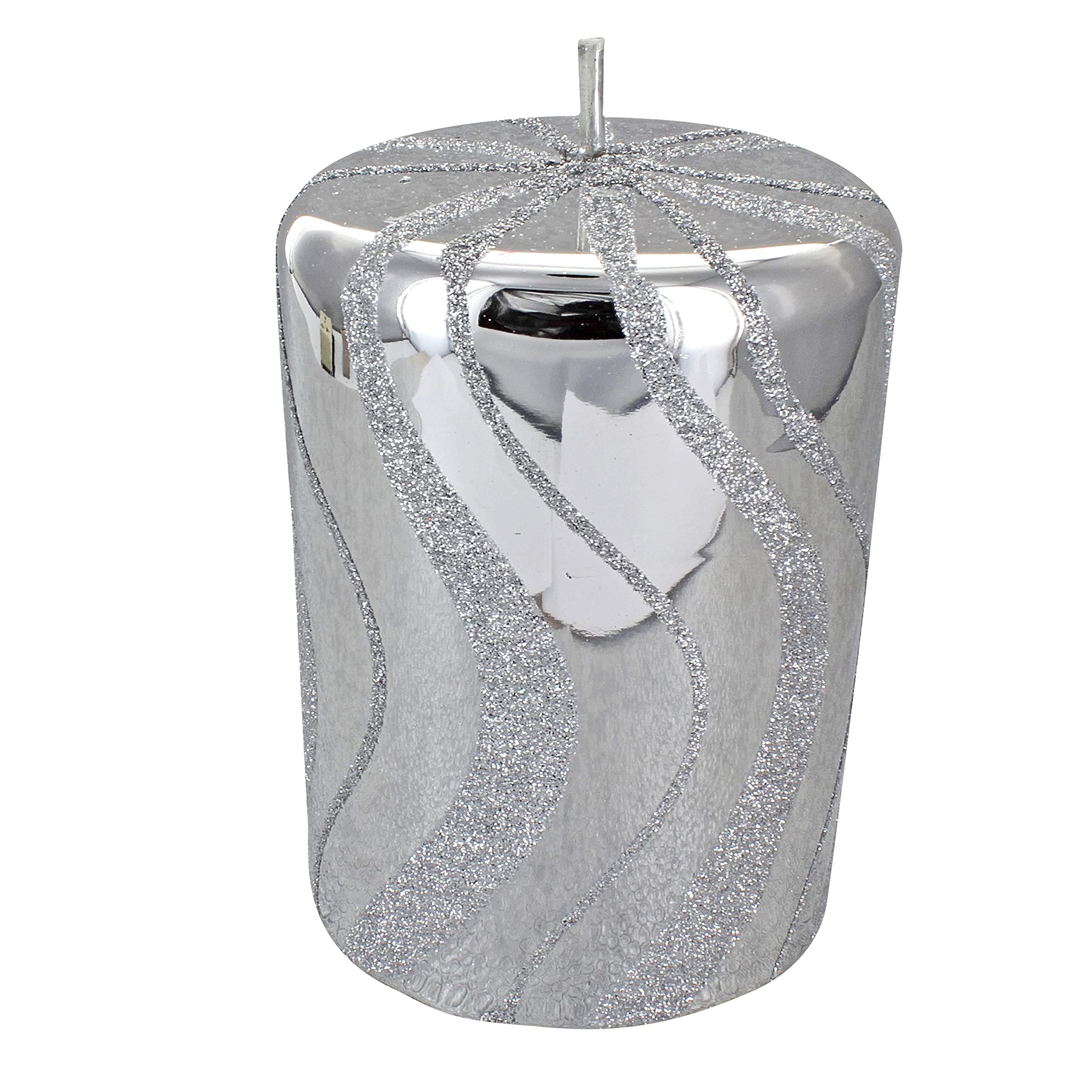 G Decor Silver Spiral Glitter Glass Candle Pillar (Small Pillar)