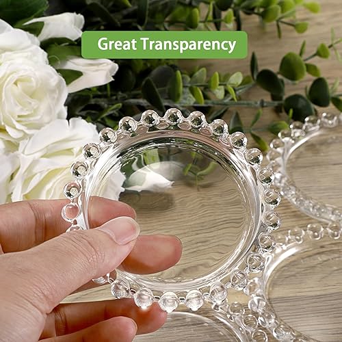 Miniatura 4 de JUXYES Juego de 5 posavasos redondos de vidrio, posavasos de vidrio transparente para bebidas, café, té, vino, posavasos decorativos para botellas